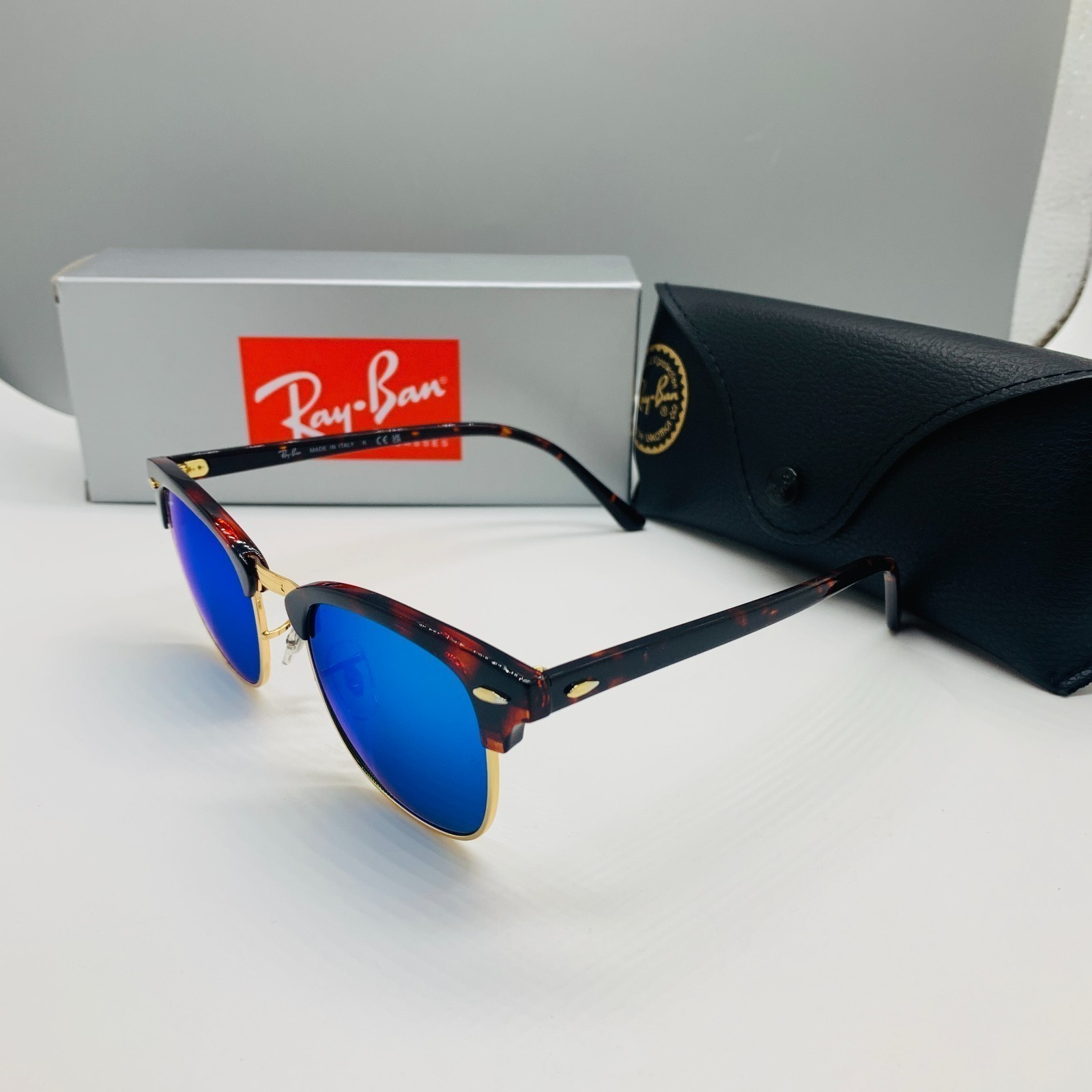 New! Ray-Ban RB3016 Sunglasses Dark Blue Lens, Tortoise Frame Clubmasters
