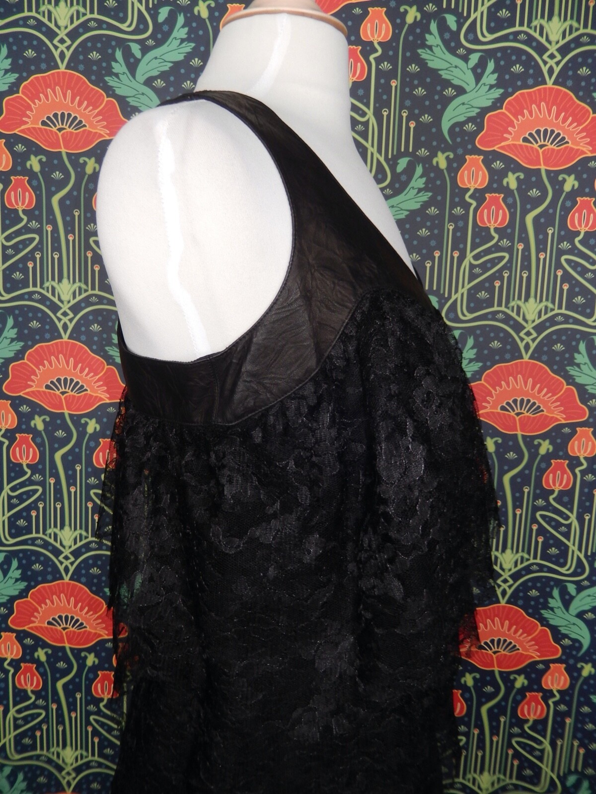 Robert Rodriguez Black Tiered Lace Punk Whimsigoth Leather Trim Dress Nwt 8