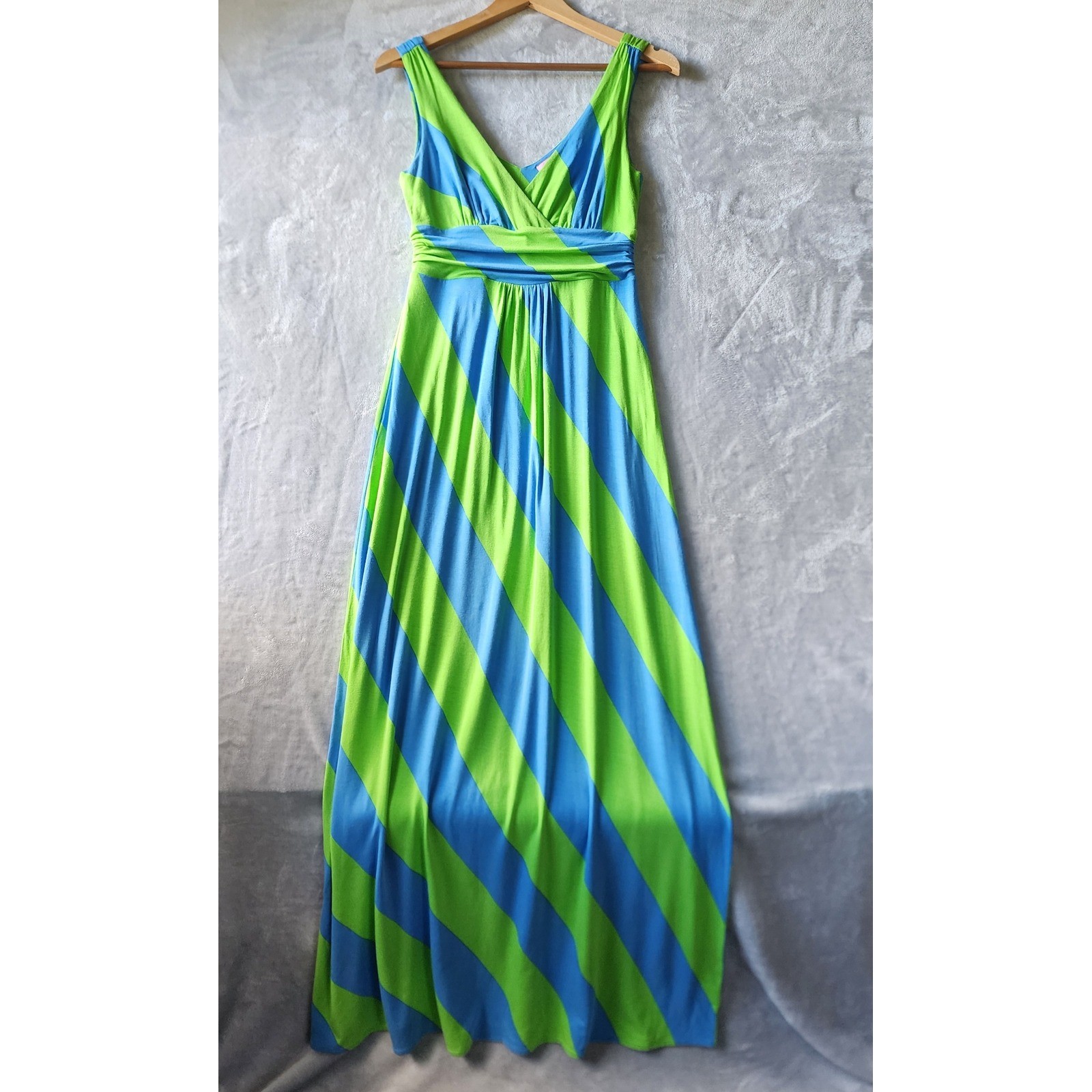 Lilly Pulitzer Maxi Dress Size Small Blue Lime Green Diagonal Striped Resort