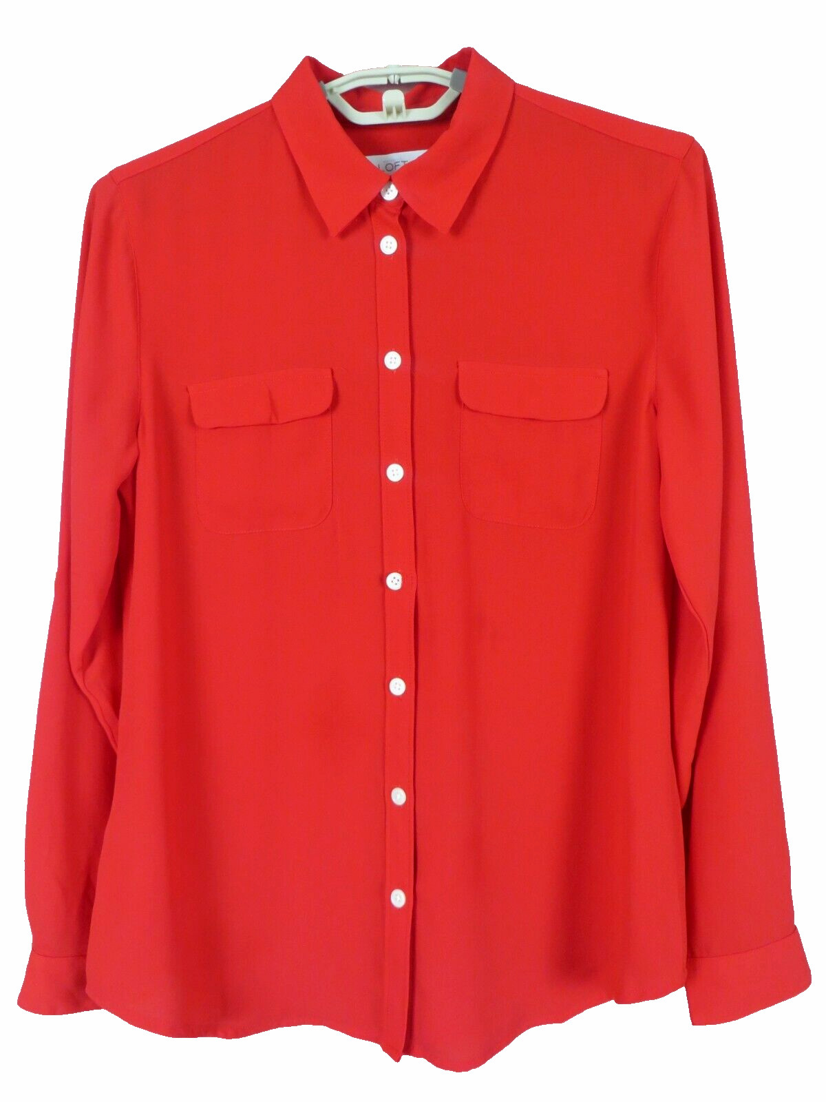 LOFT Women Slippery Comfy Polyester Blouse 2-Way Long Sleeve Pocket Deep Red SP
