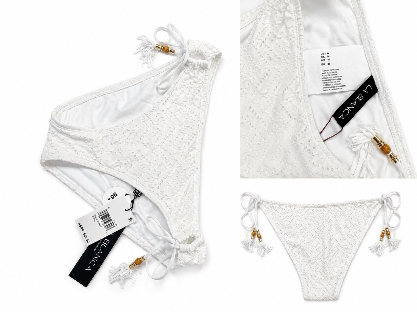 Saltwater Sands Side Tie Hipster Bottom – White Size 6 Retail Price $68