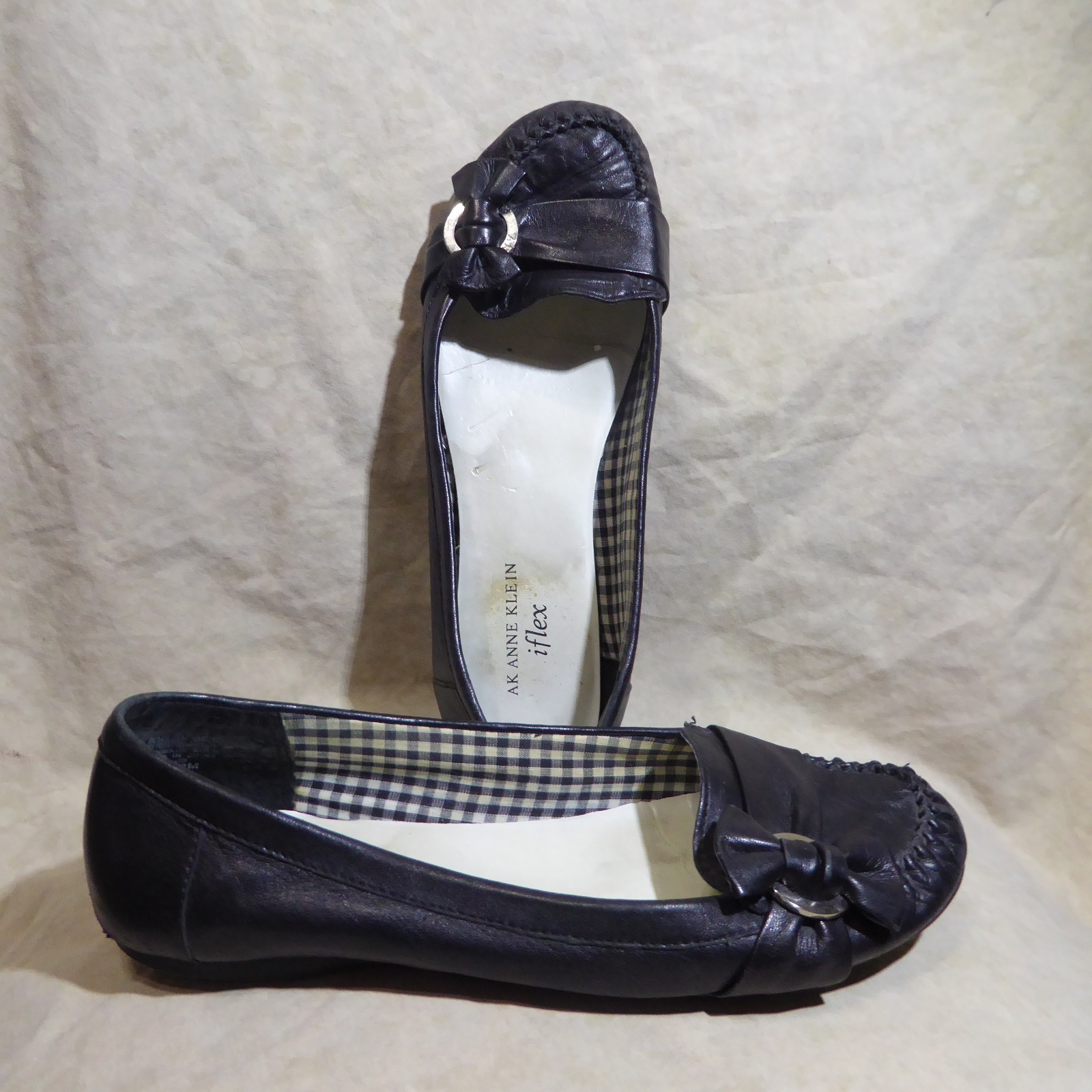🩰 Anne Klein iFlex Kismet Slip-On Loafers sz 8.5 M Black Leather; Strap Detail