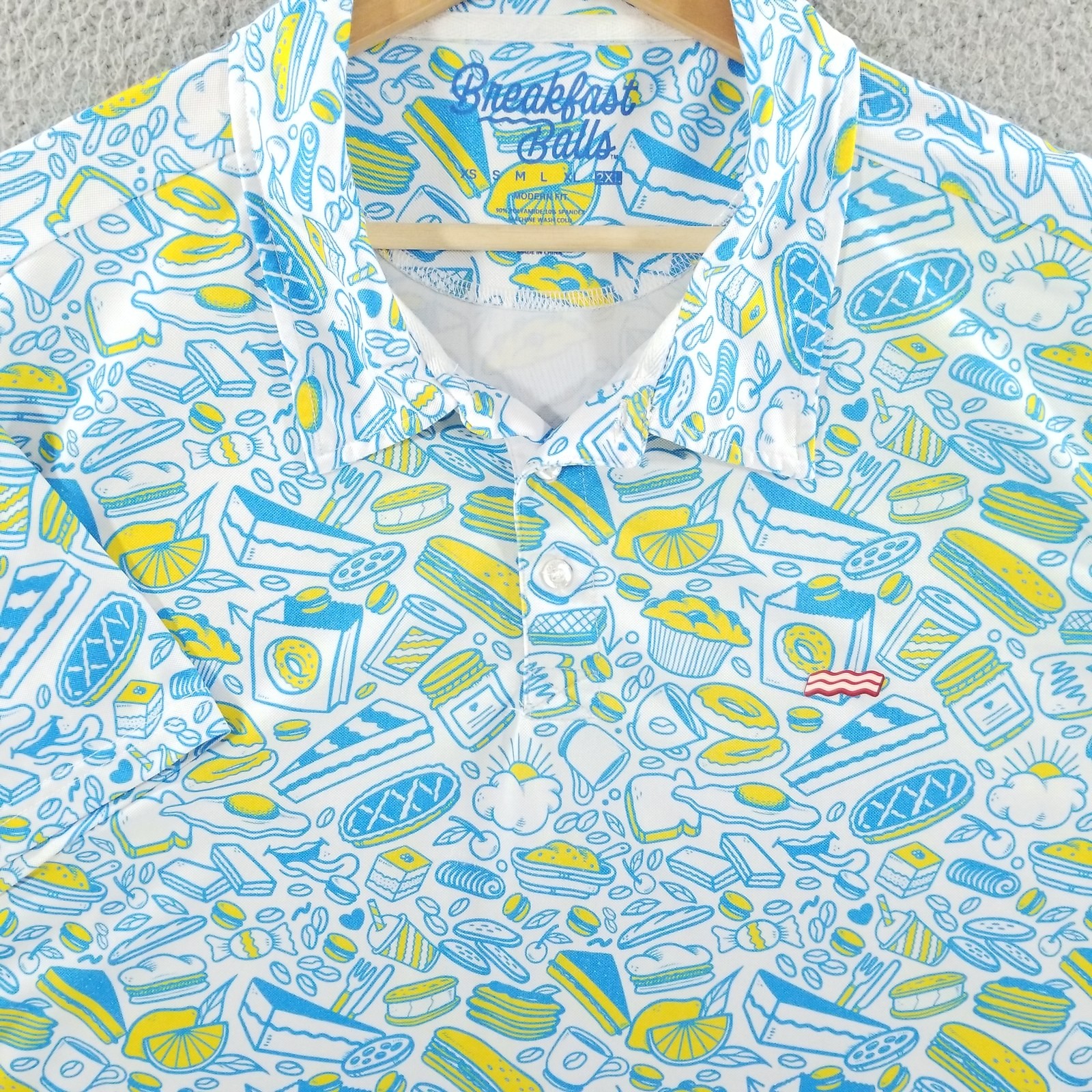Breakfast Balls Polo Shirt Mens XXL Modern Fit Bacon Brunch Golf Donuts Diner