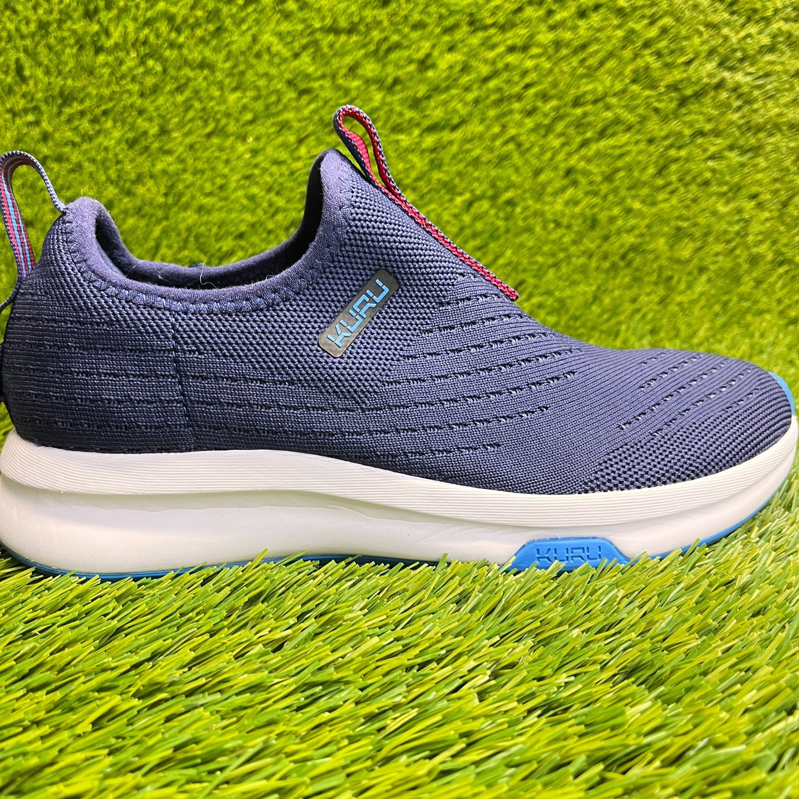 Kuru Atom Slip-On Womens Size 7 Blue Red Athletic Running Walking Shoes Sneakers