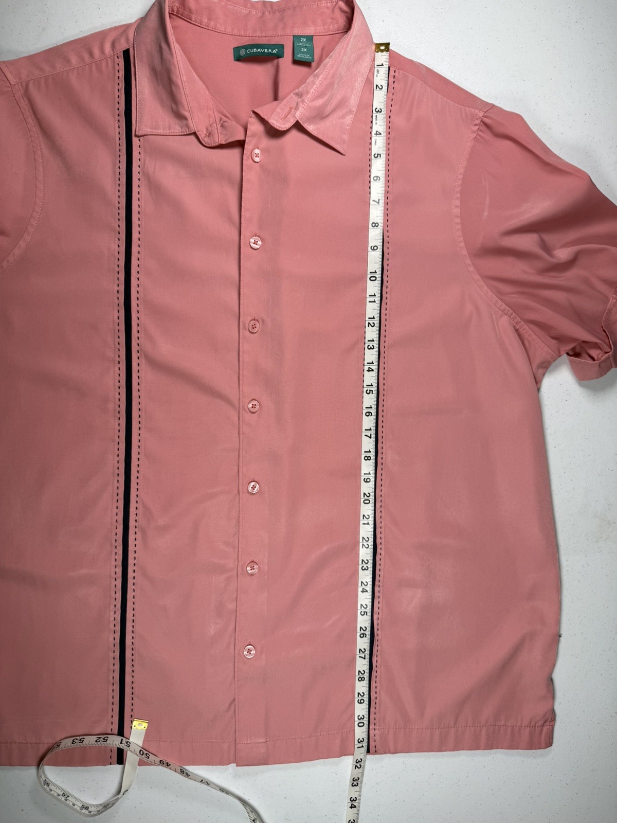 Cubavera Mens 2X Coral Salmon Guayabera Shirt Black Trim Resort Camp Button