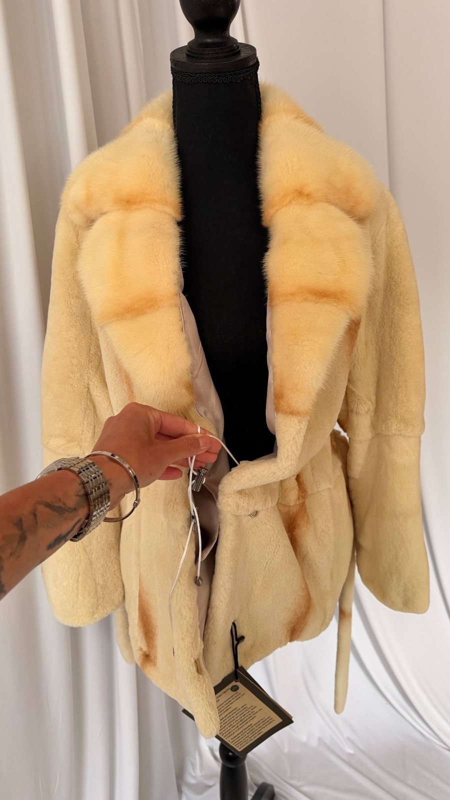 New Luxury Real Mink & Sheared Beaver Fur Coat Belted 1201204 Size M