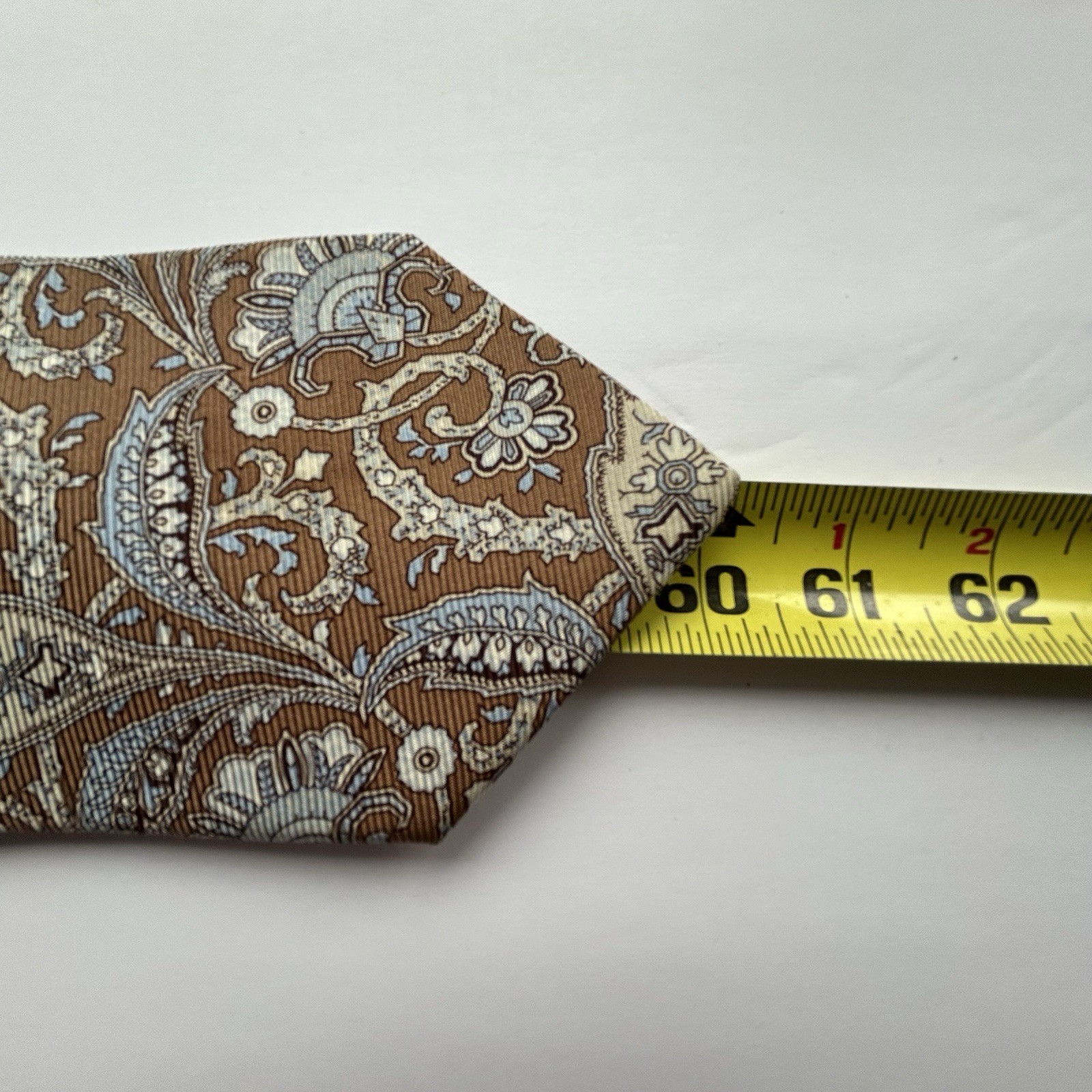 Brooks Brothers Makers Tie Brown Blue Tan Paisley Italian Silk 3.75” X 60” EUC
