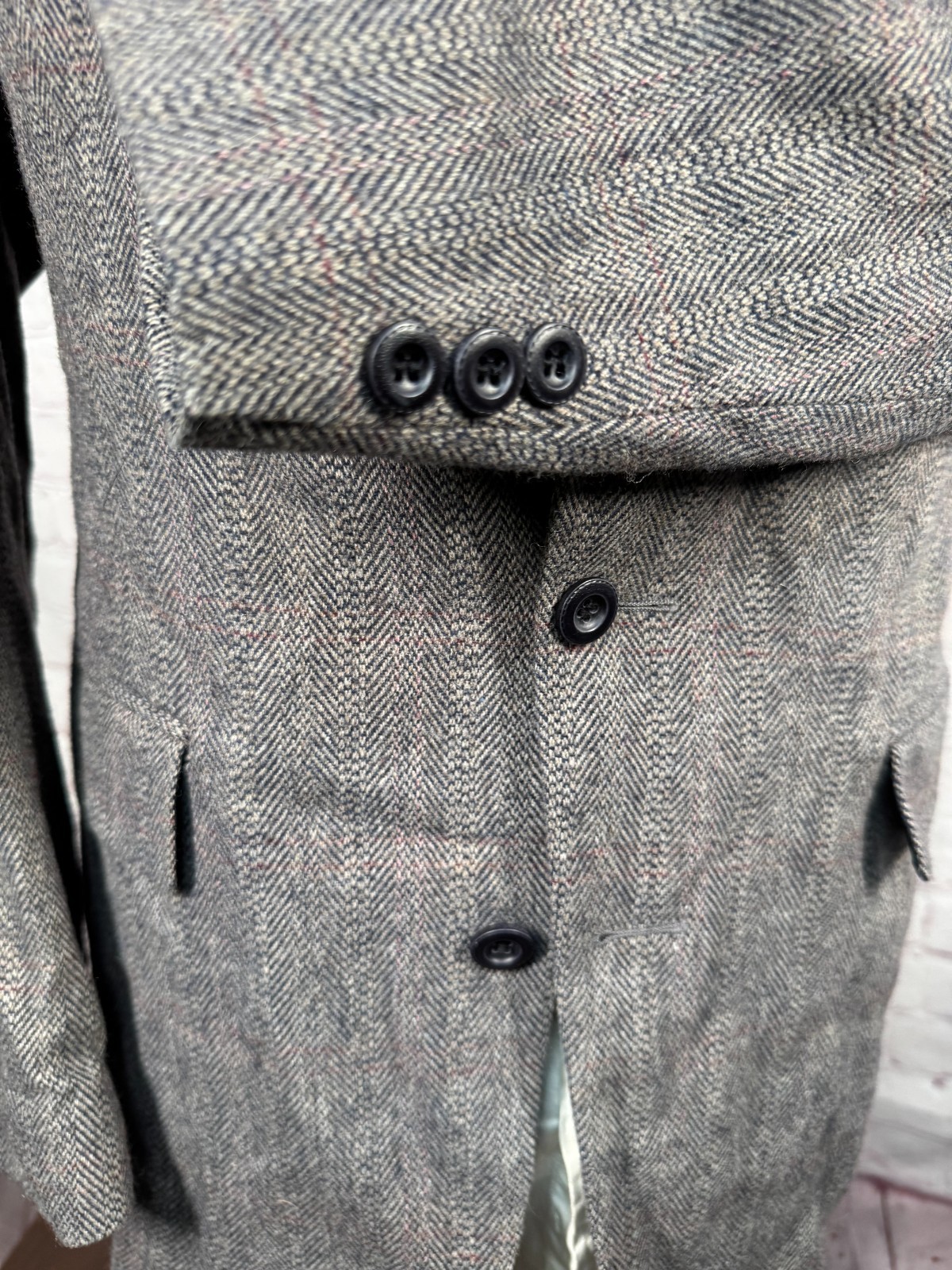 OAKTON LTD. Mens Gray TWEED Wool BLUE-HERRINGBONE Blazer Sport Coat Jacket 40R