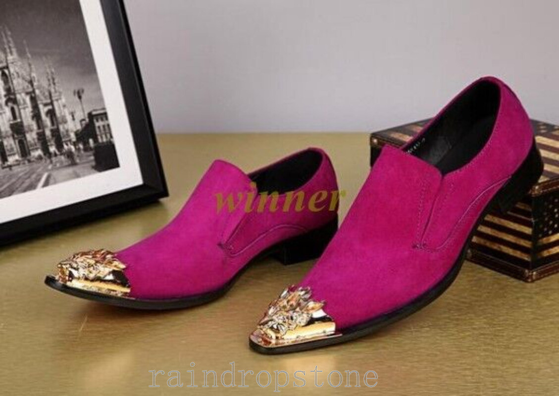 Hot Men’s Dress Formal Shoes Pull on Suede pink Breathable Metal decor Nightclub