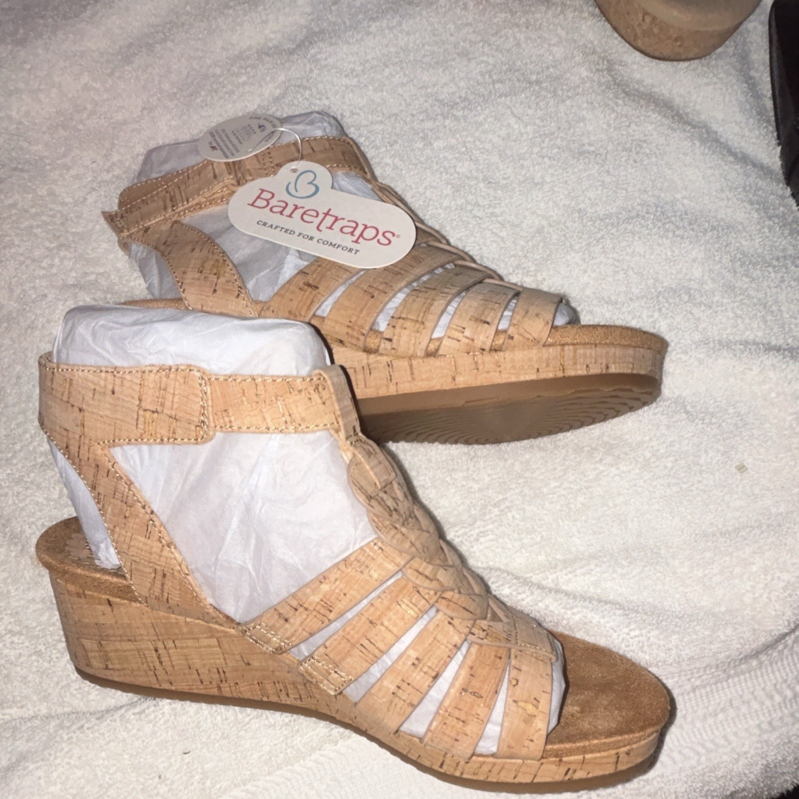 Baretraps Women’s Tan Cork Strappy Slingback Sandals Decorative Straps 8