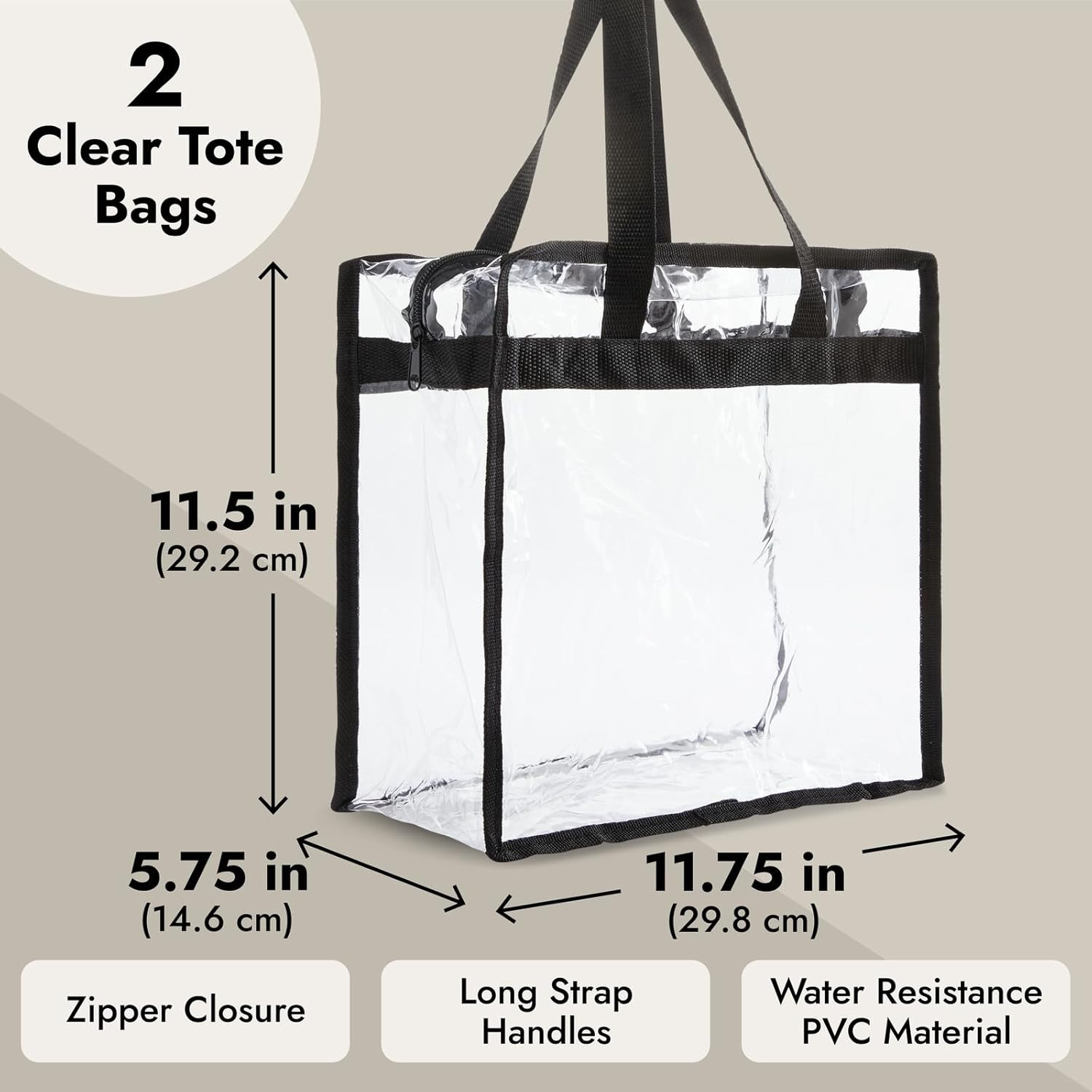 Clear Stadium Approved Bags – 12X6X12 Large Transparent Tote Bags with Zippers a
