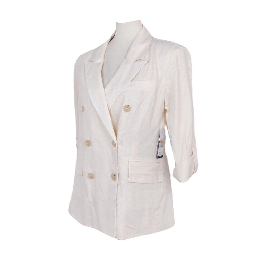 NWT Sophia Vergara Blazer Double Breasted Ivory Linen Blend Lined Womens M