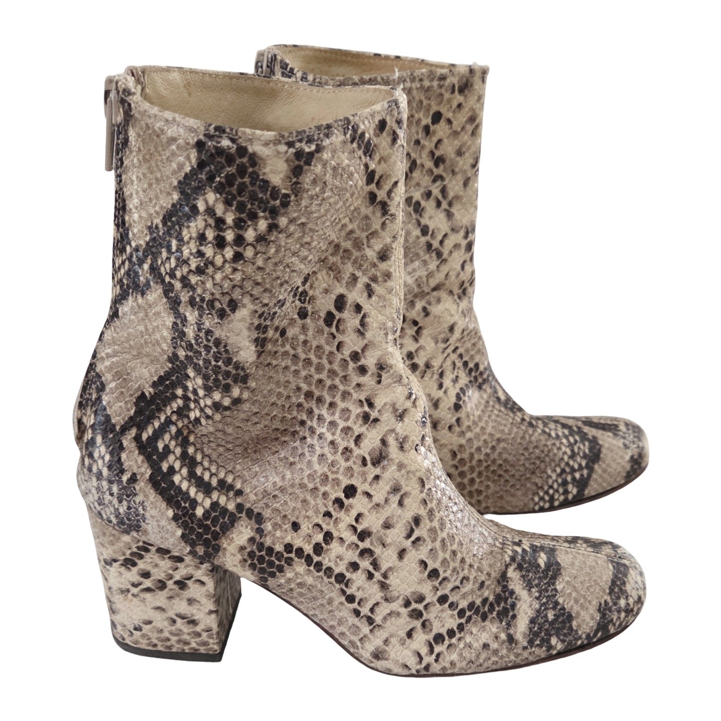 Free People EU 38 US 7.5 Cecile Tan Snakeskin Textured Leather Ankle Zip Booties