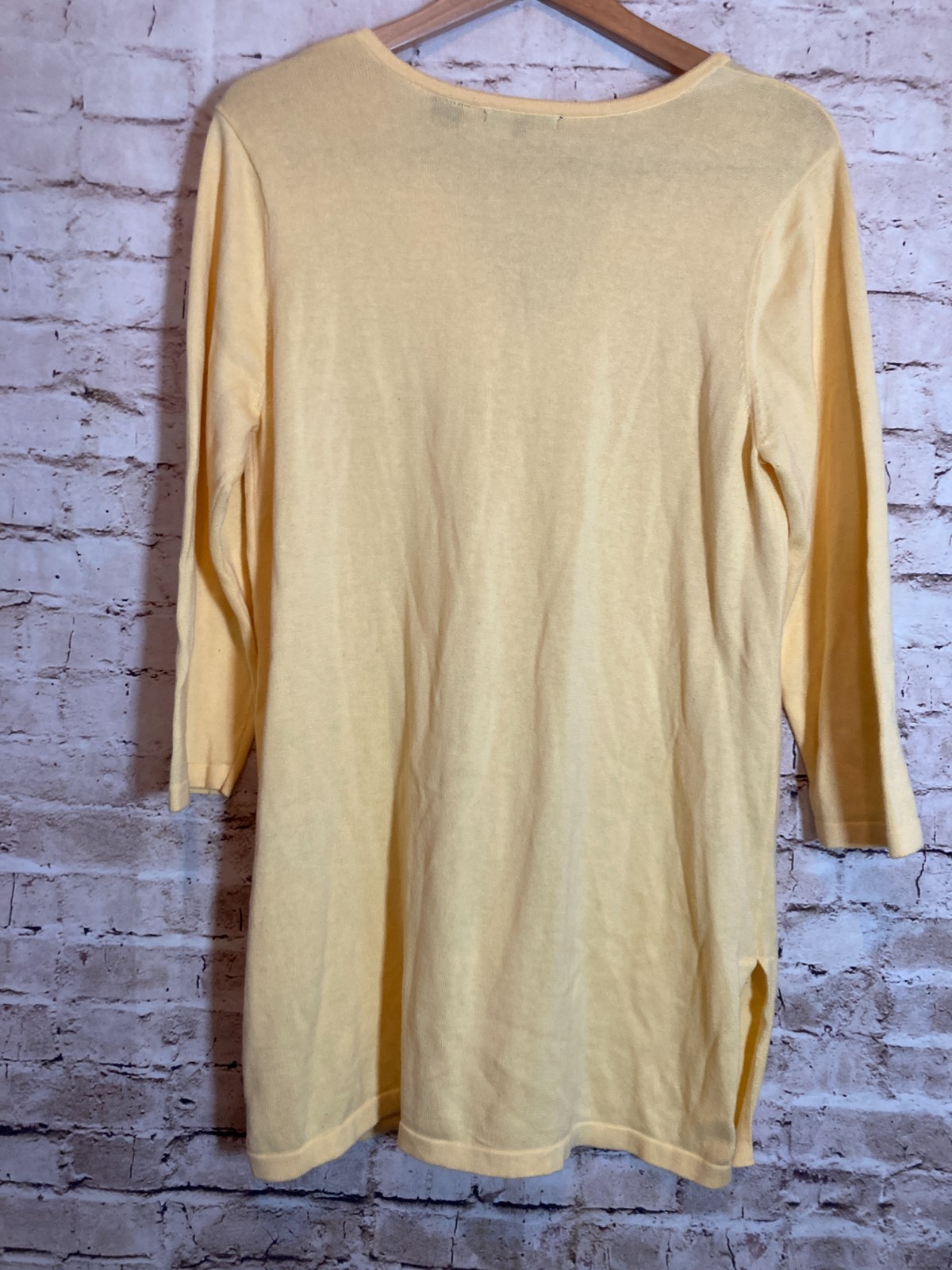 Jeanne Pierre Sweater Women Large Yellow Lightweight Tunic Length Beachy Tassels