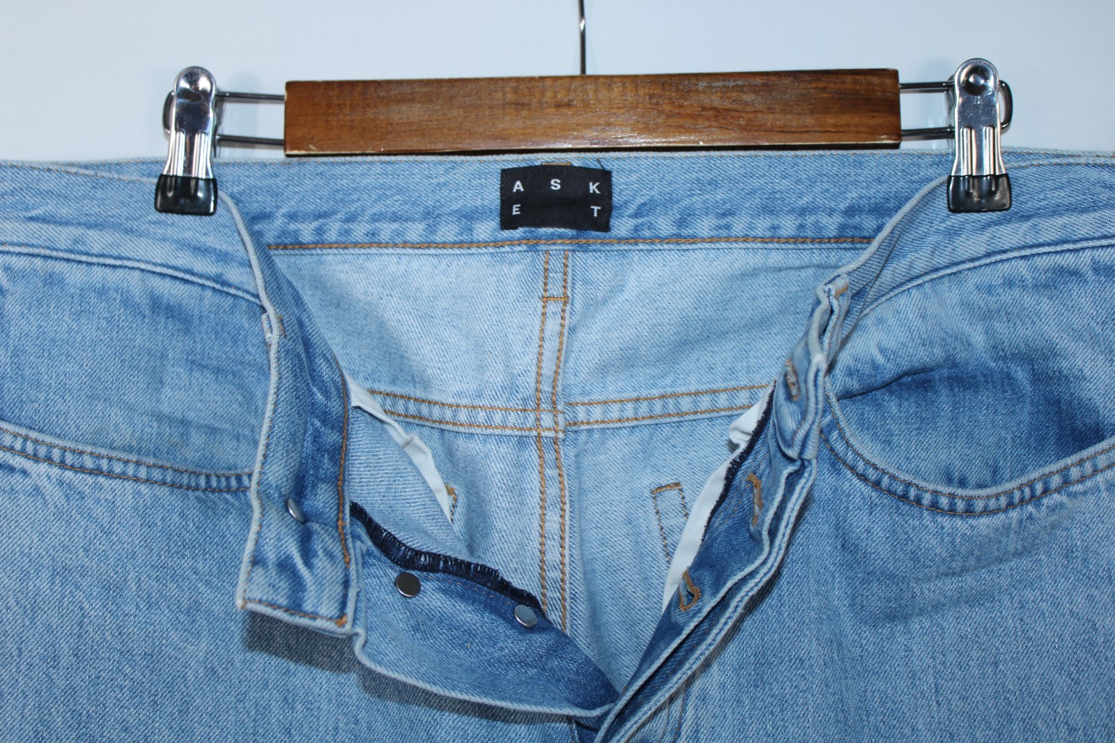 Asket Men’s 31×32 (Fits like 34) Light Blue Straight Leg The Washed Denim Jeans