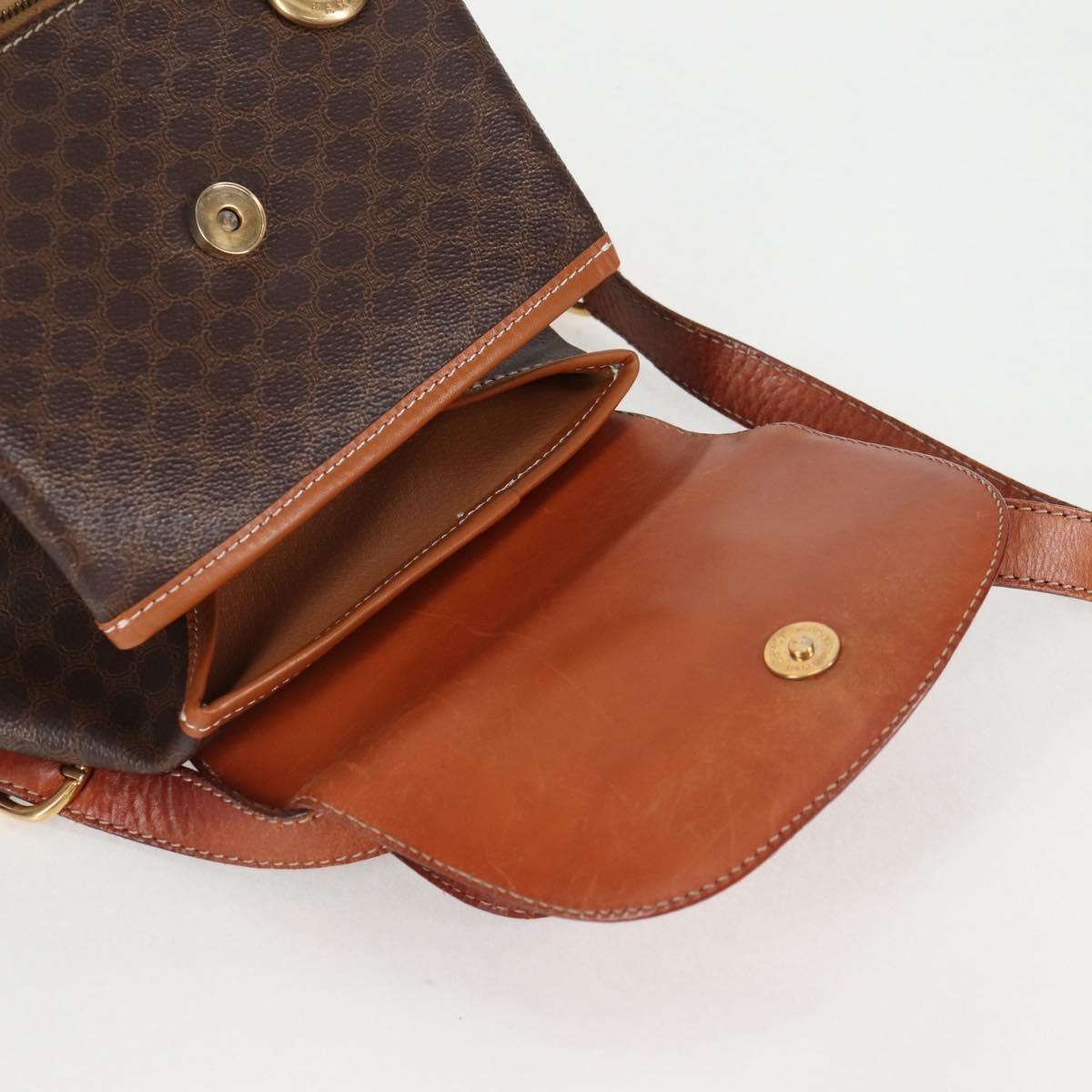 CELINE Macadam Canvas Backpack PVC Leather Brown Gold Auth 133049