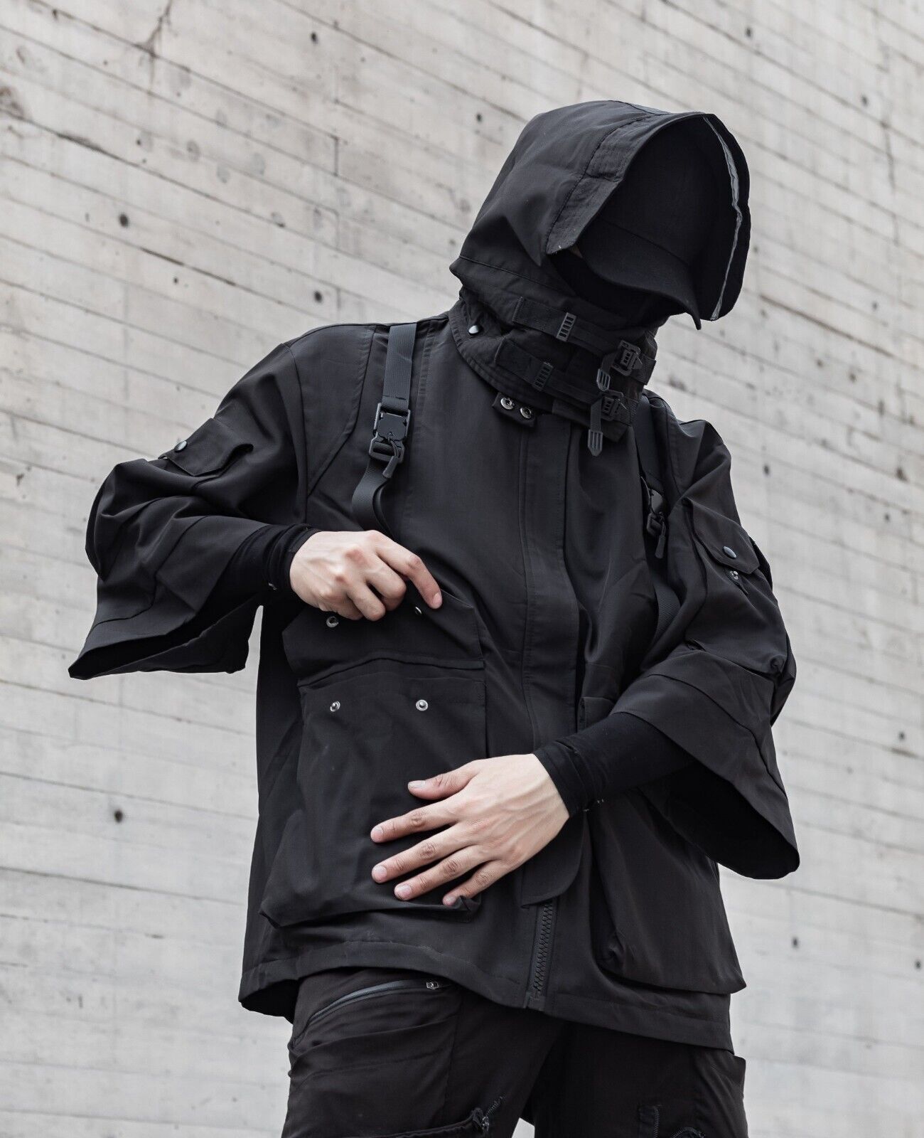 Niepce Streetwear Unisex Techwear Windbreaker Jackets Tactical Coat with Hoodie