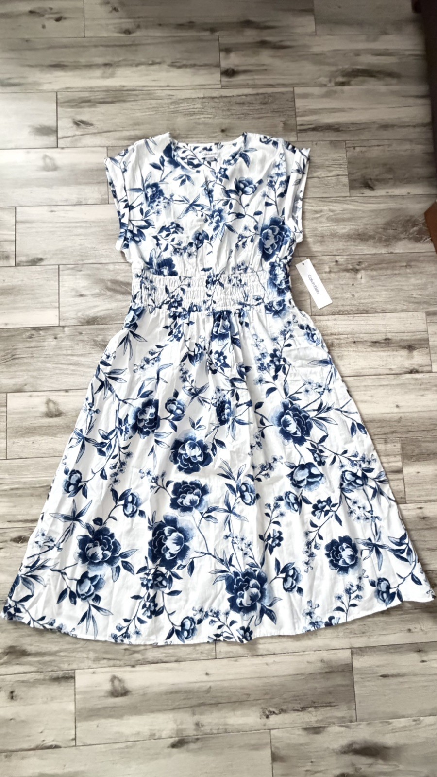 NWT Calvin Klein 100% Cotton Maxi Dress Women’s Size 10 White Blue Color $149