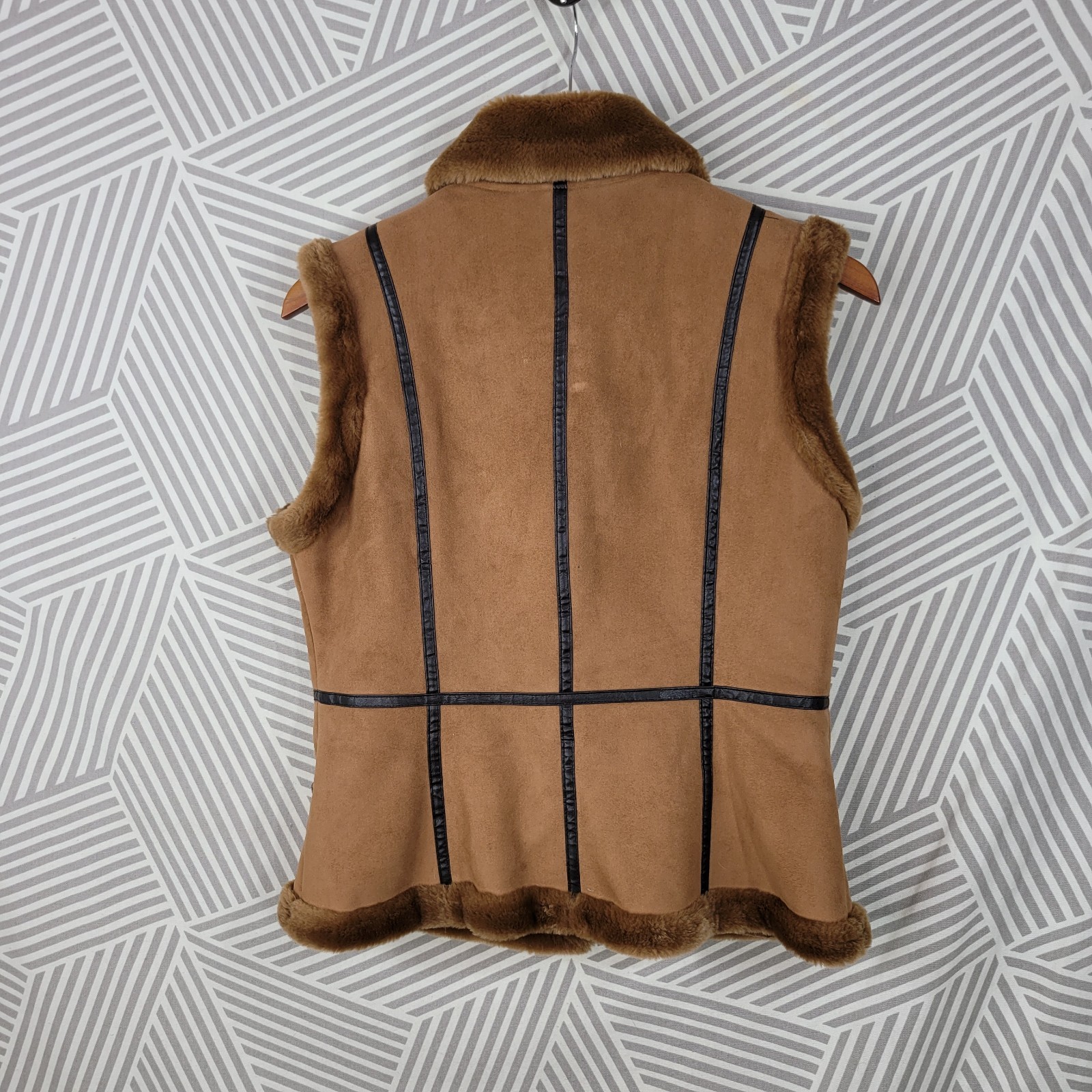 Bernardo Suede Leather Vest Small Faux Fur Trim Boho Aspen Festival Toggle Vtg