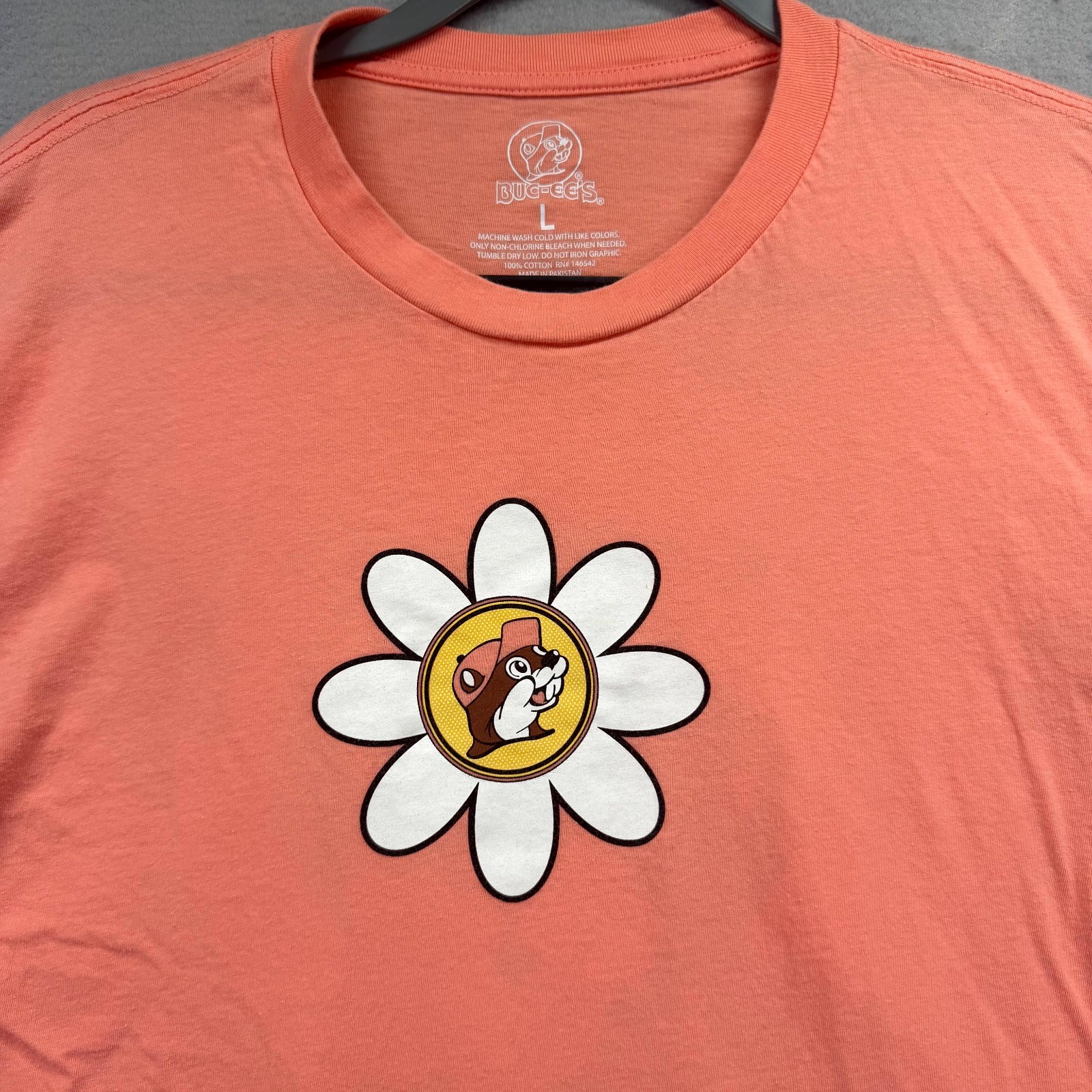 Buc-ee’s More Worry Less Floral T Shirt Men Large Orange Floral Short Sleeve Tee