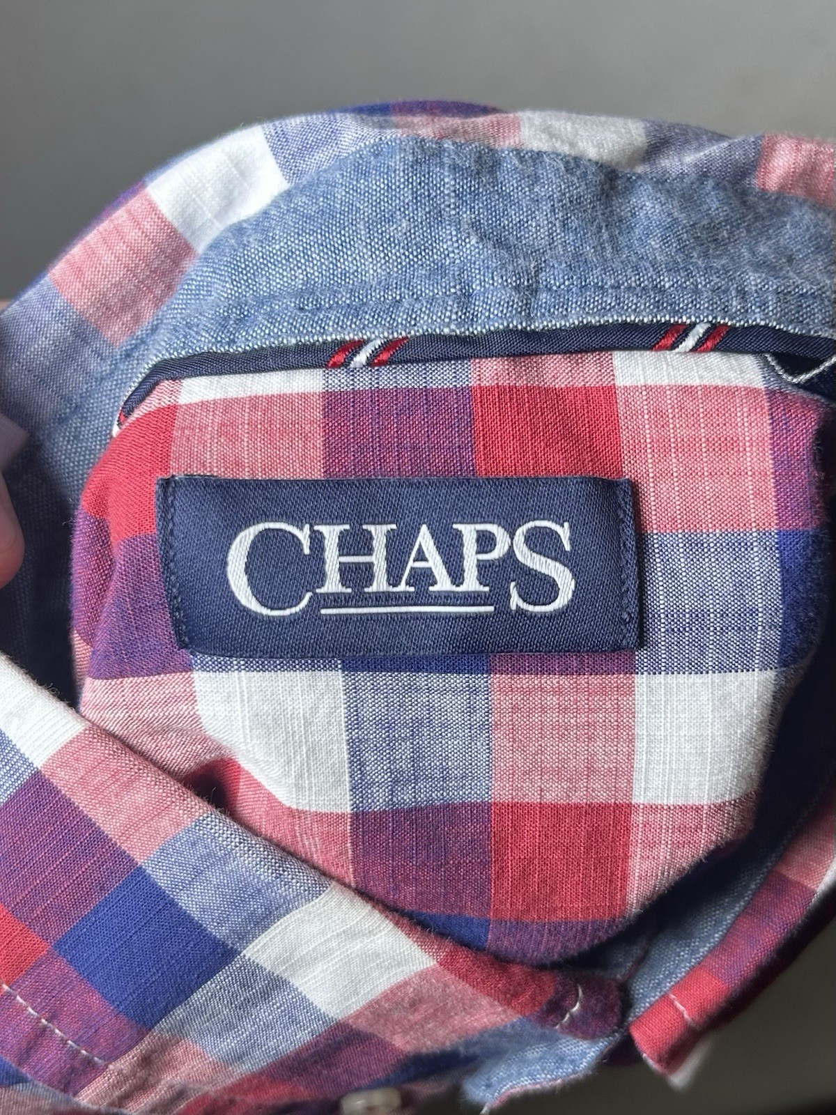 Chaps Men’s L Red/Blue/White Plaid Cotton Woven Short Sleeve Button-Down