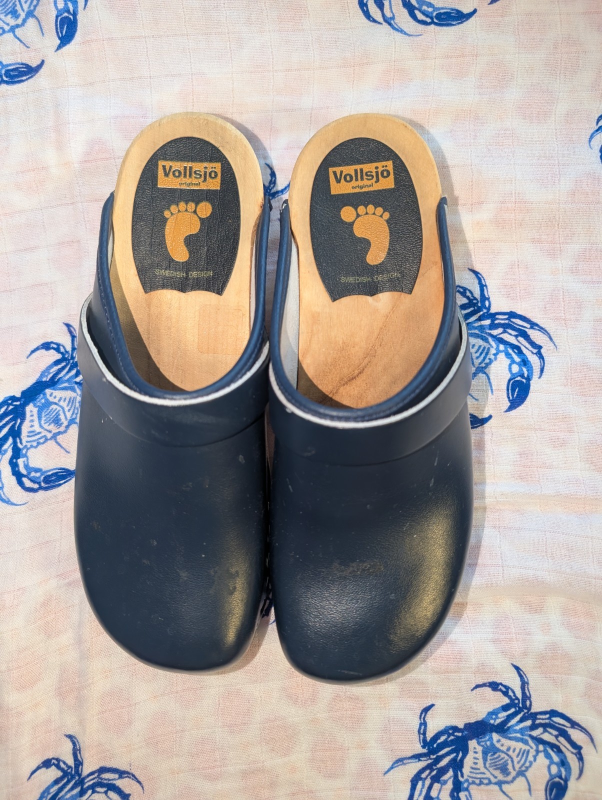 Vollsjo Original Swedish Design Blue Leather Clogs Sz 37 USA Ladies Sz 6.5-7