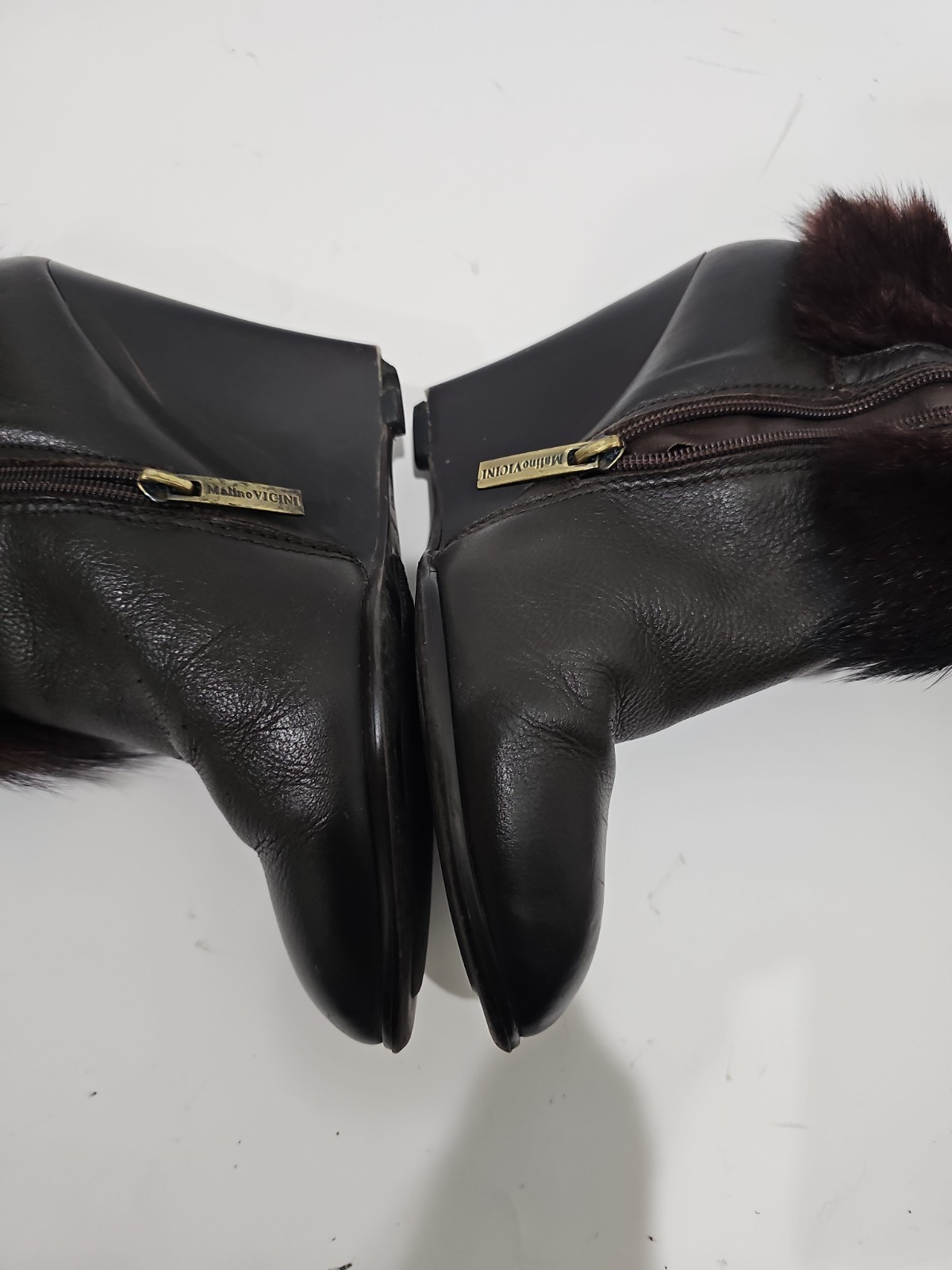 MALINO VICINI Leather & Fur Brown Boots Wedge EU 37 US 7
