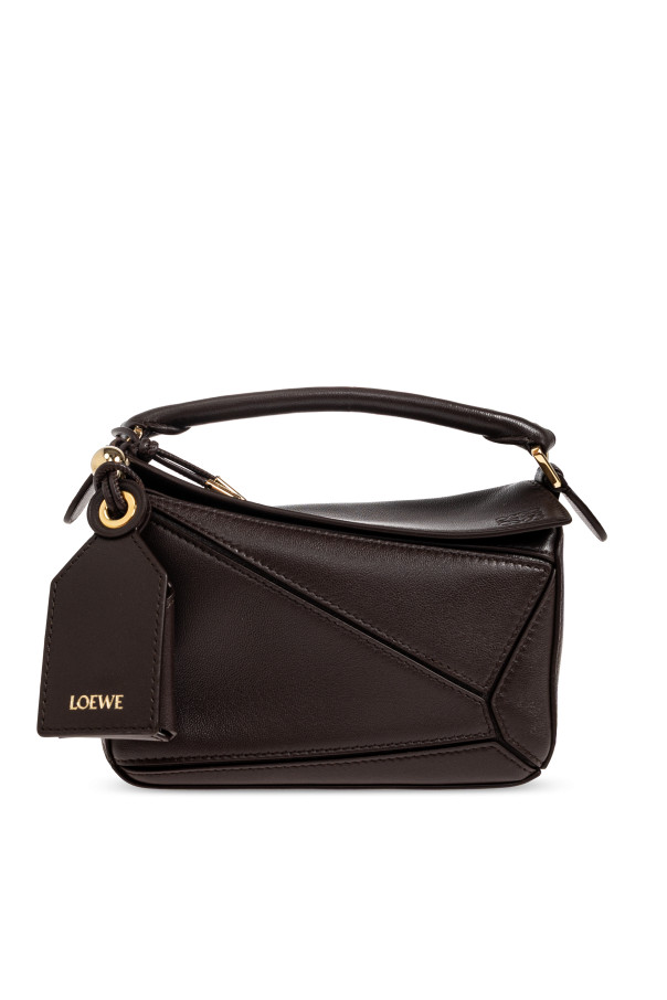 LOEWE $3850 Mini Featherlight Puzzle Dark Chestnut Nappa Lambskin Top Handle Bag