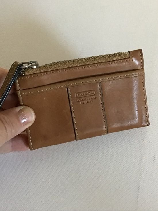 Vintage Coach Brown Leather Zip Wrist Card Holder