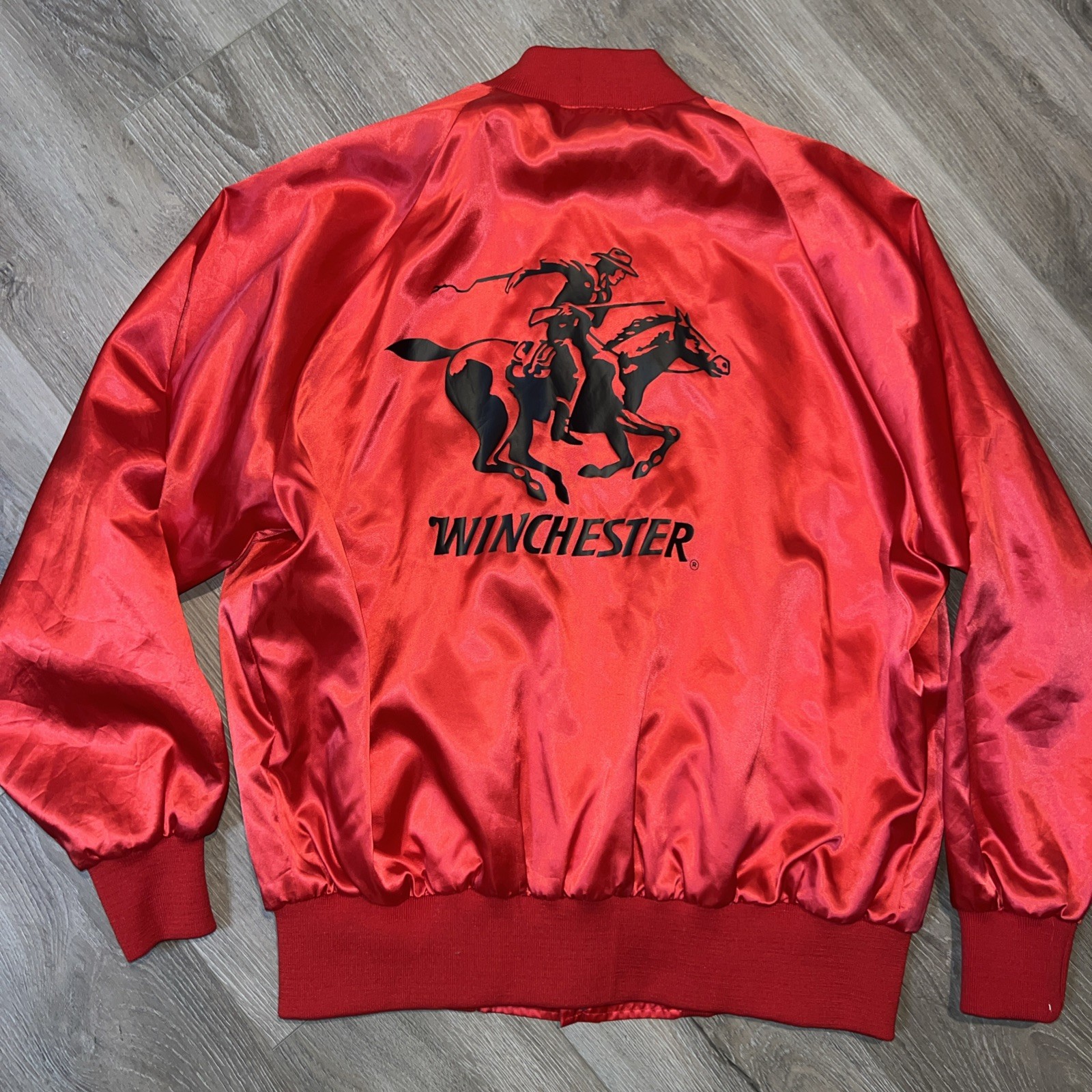 Vintage Sports Master Usa Winchester Red Satin Jacket Riding Horse Rifle XXL