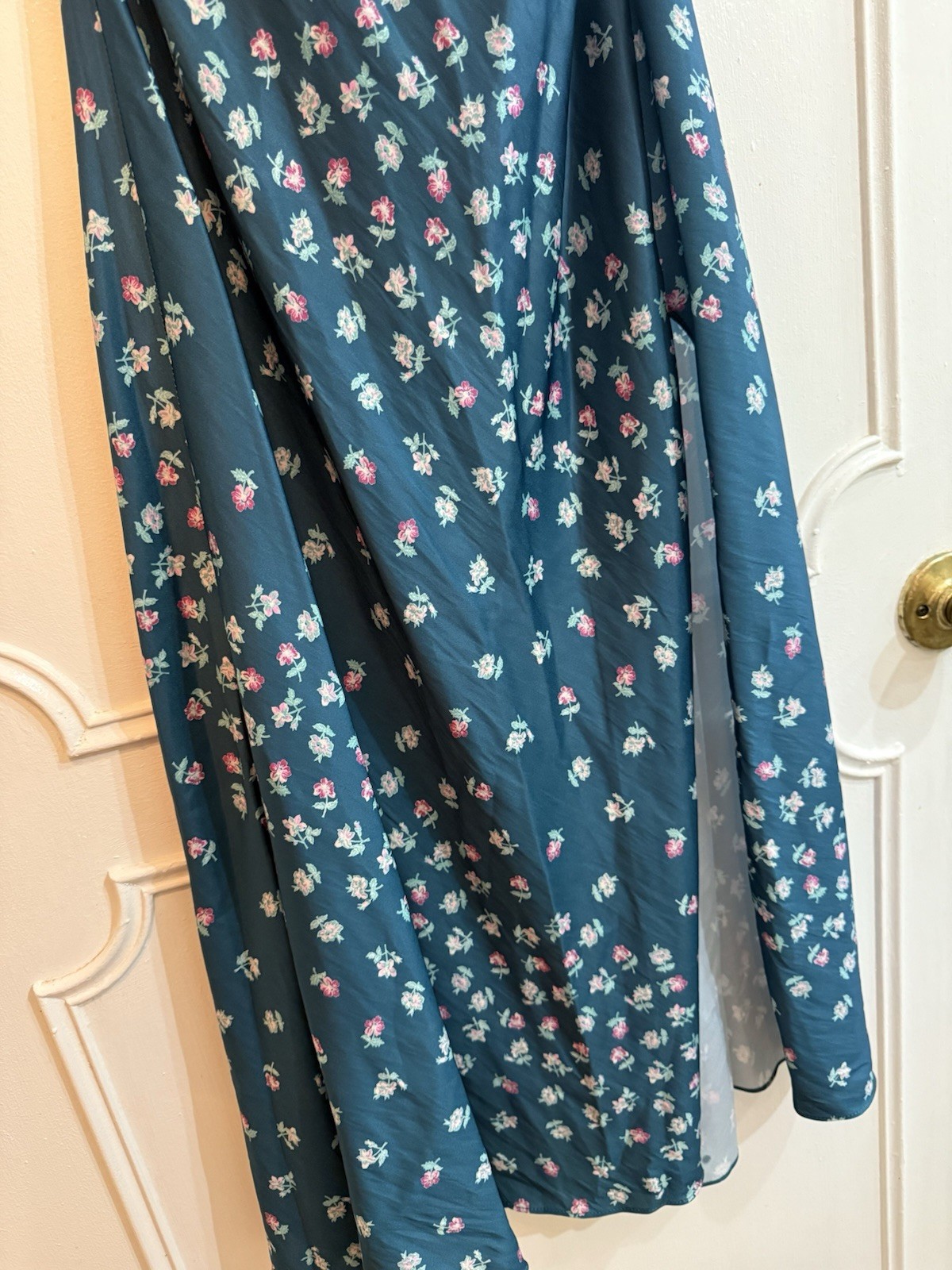Free People Intimately Gossamer Glow Full Slip XS Teal Floral Satin Lace