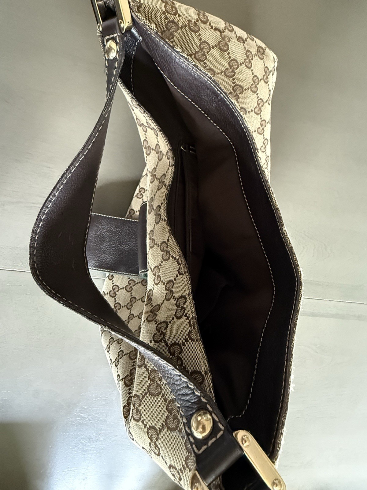 Gucci GG Web Hobo Bag Medium Brown Canvas