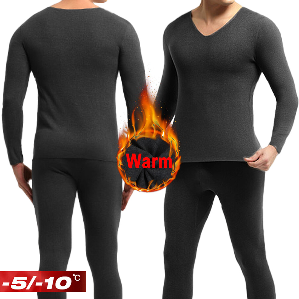 Men’s Fleece Lined Base Layer Set Ski Thermal Underwear Long Johns Top & Bottom