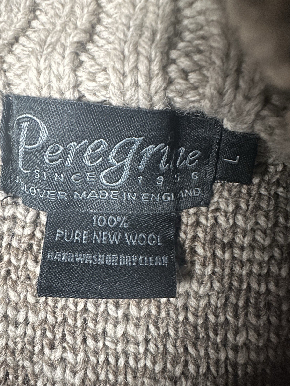 Peregrine Sweater Mens L Wool Cable Knit Fisherman British Pullover Geometric