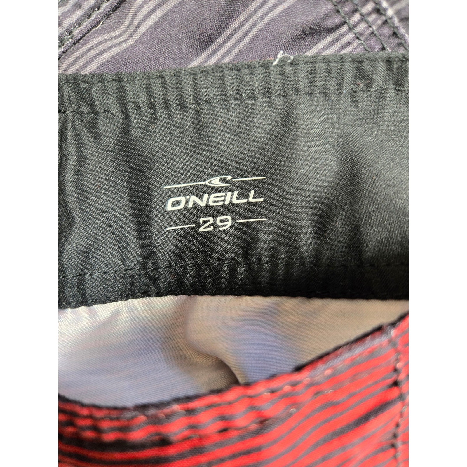 ONeill Mens Striped Board Shorts Red Charcoal Grey Cargo Pocket Size 29