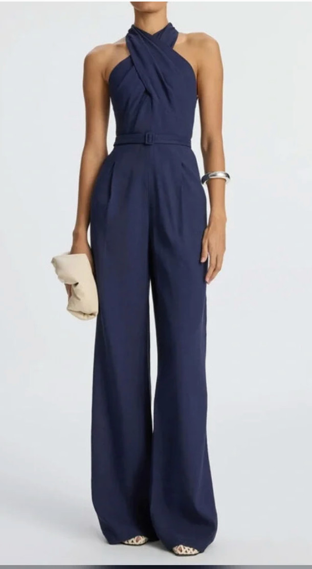 A.L.C. Murphy II Stretch Wide Leg Halter Linen Jumpsuit in Navy Size 0