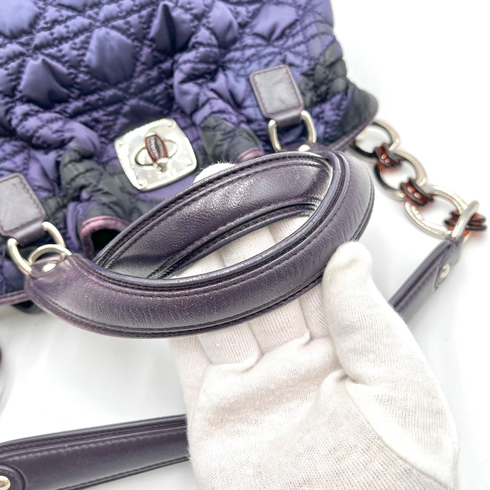 Auth Christian Dior Cannage Nylon Tote Bag and Shoulder Bag, Purple 2Y9816
