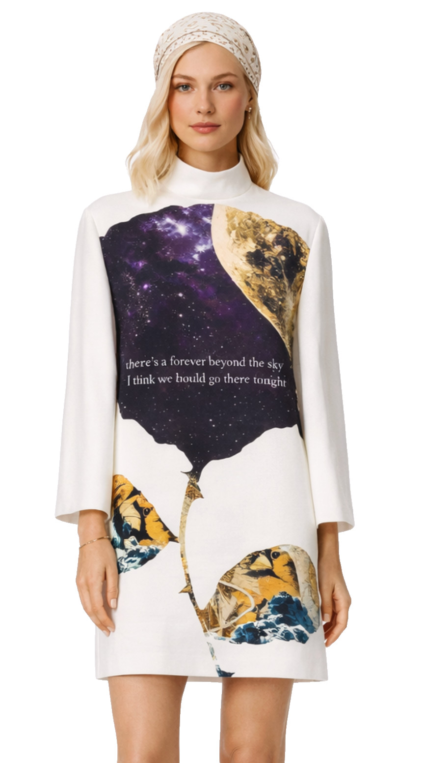 Valentino Garavani Turtleneck Dress Silk Wool Mini-Dress Beyond Sky L