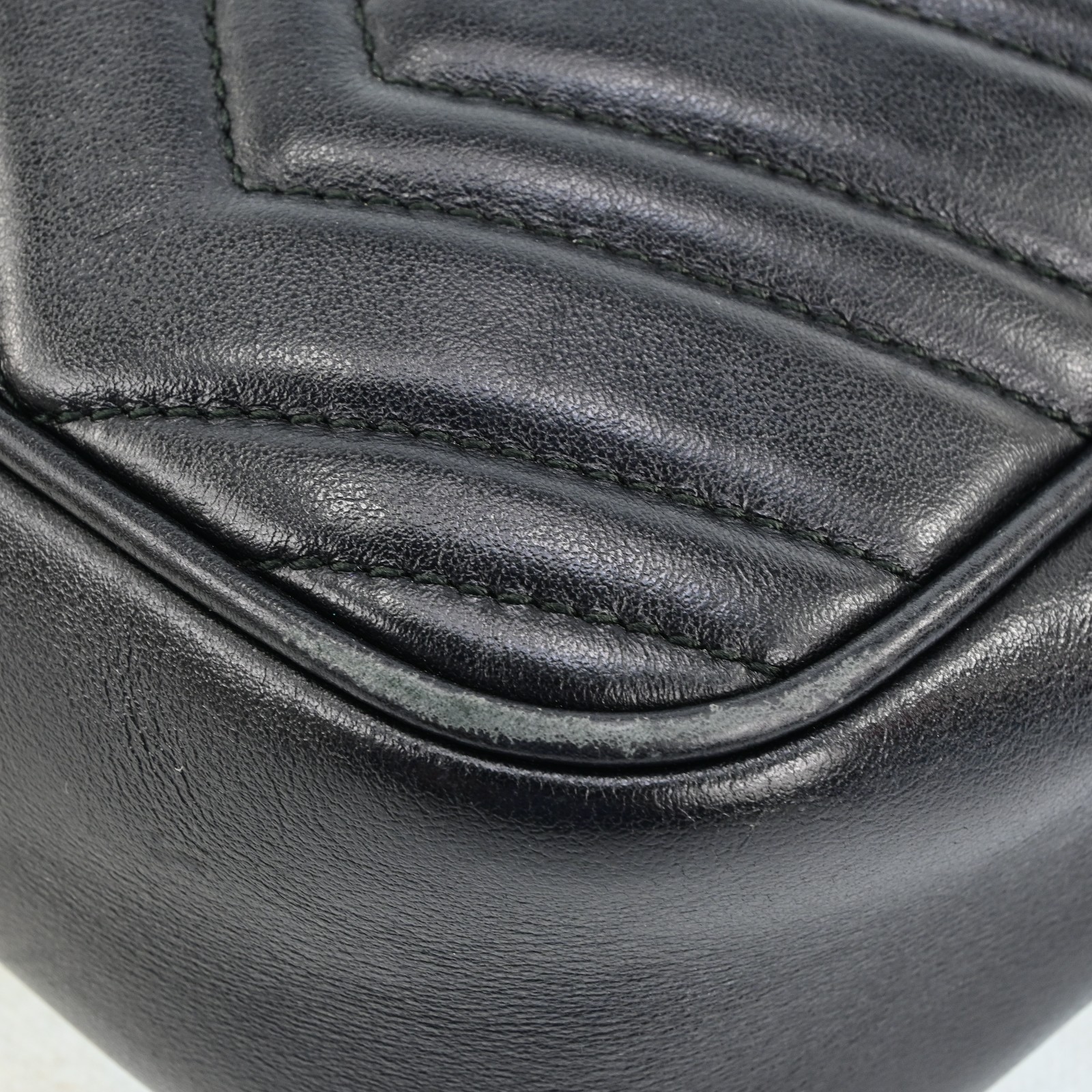 Auth GUCCI GG Marmont Chain Shoulder Cross Bag Leather 447632 Black F1594SG708