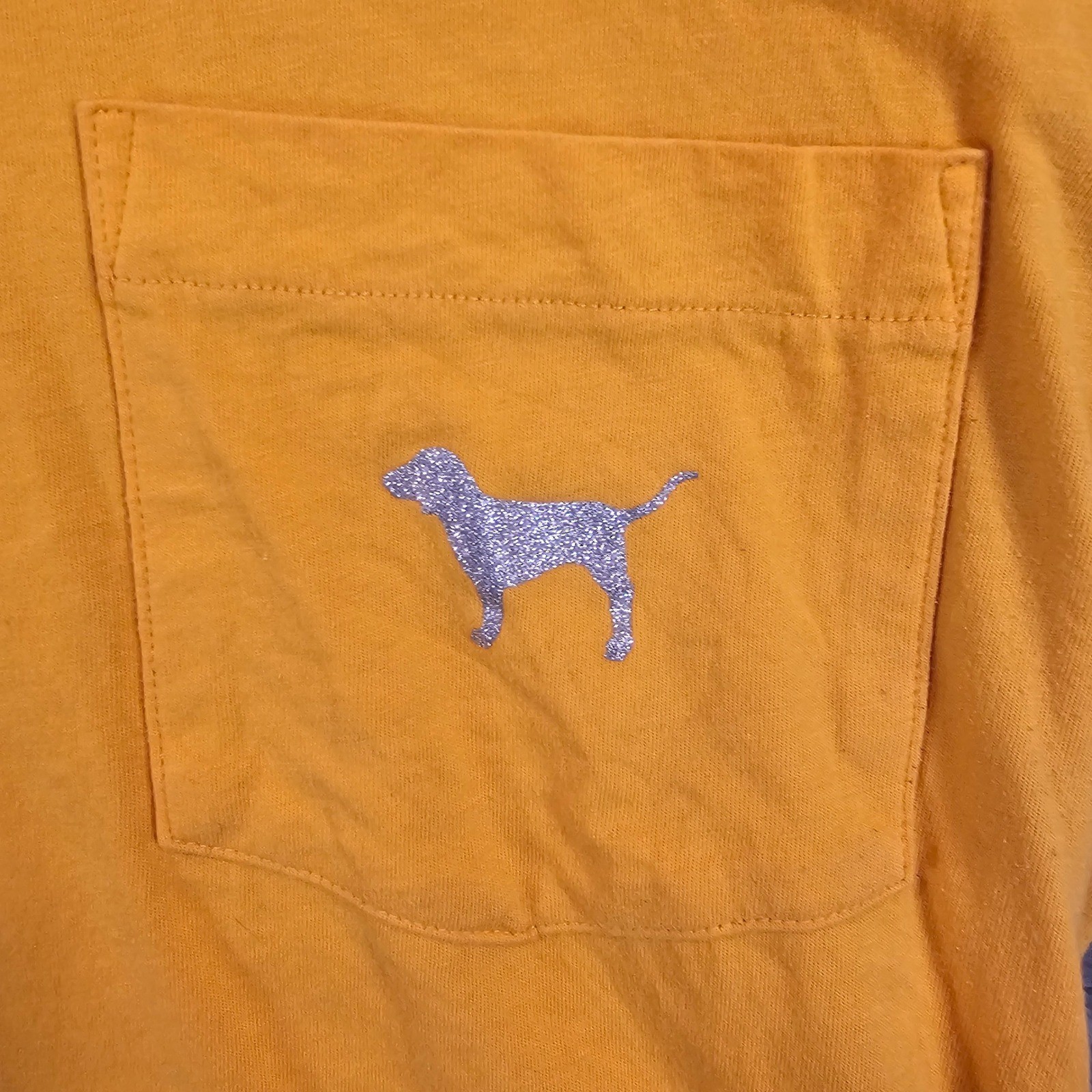 PINK Victoria’s Secret Y2K Graphic Pocket T-Shirt Silver Glitter Logo Large