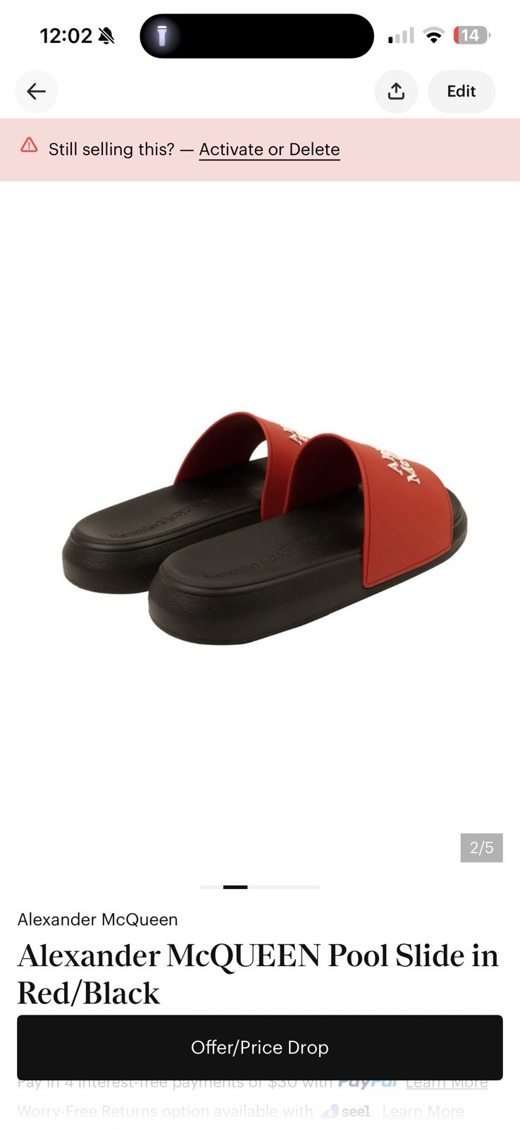 Alexander McQueen Men’s Logo Pool Rubber Slide Sandals Red Size 41 (8)