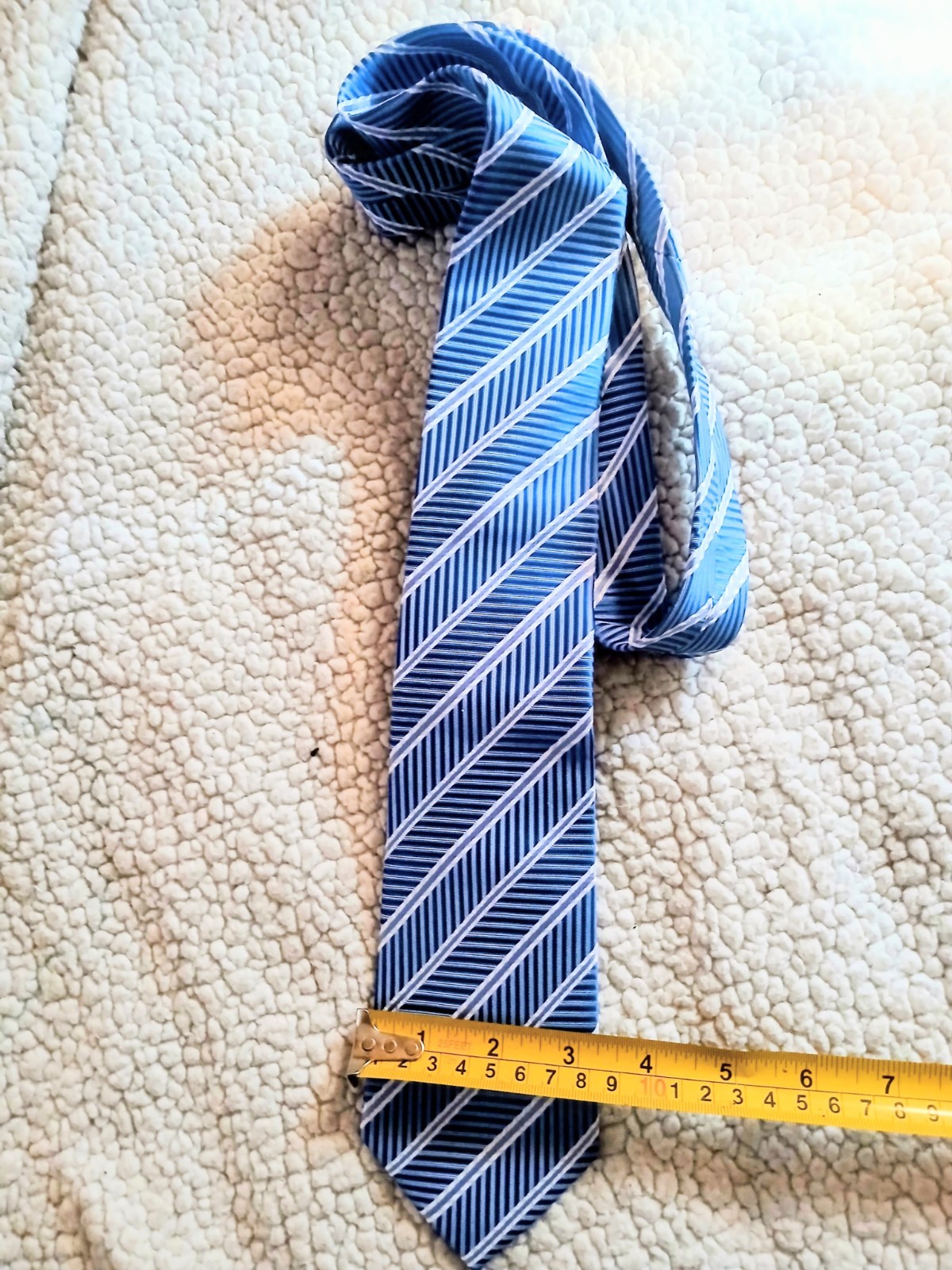 WeiShang Silk Handmade metallic Blue Grey Striped Tie