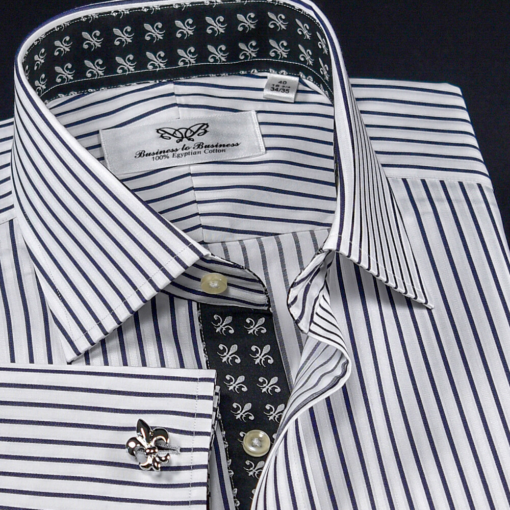 Black Stripe Unique Designed With Black Fleur-de-lis Inner Lining Business Shir