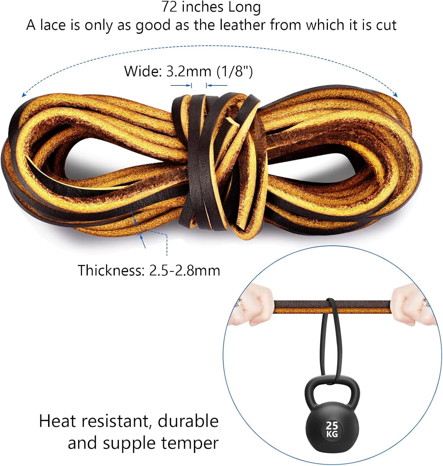 Leather Shoelace Boot Lace Boat Shoe Lacing Kit – 72 Inches Long 3.2mm (1/8″) Wi