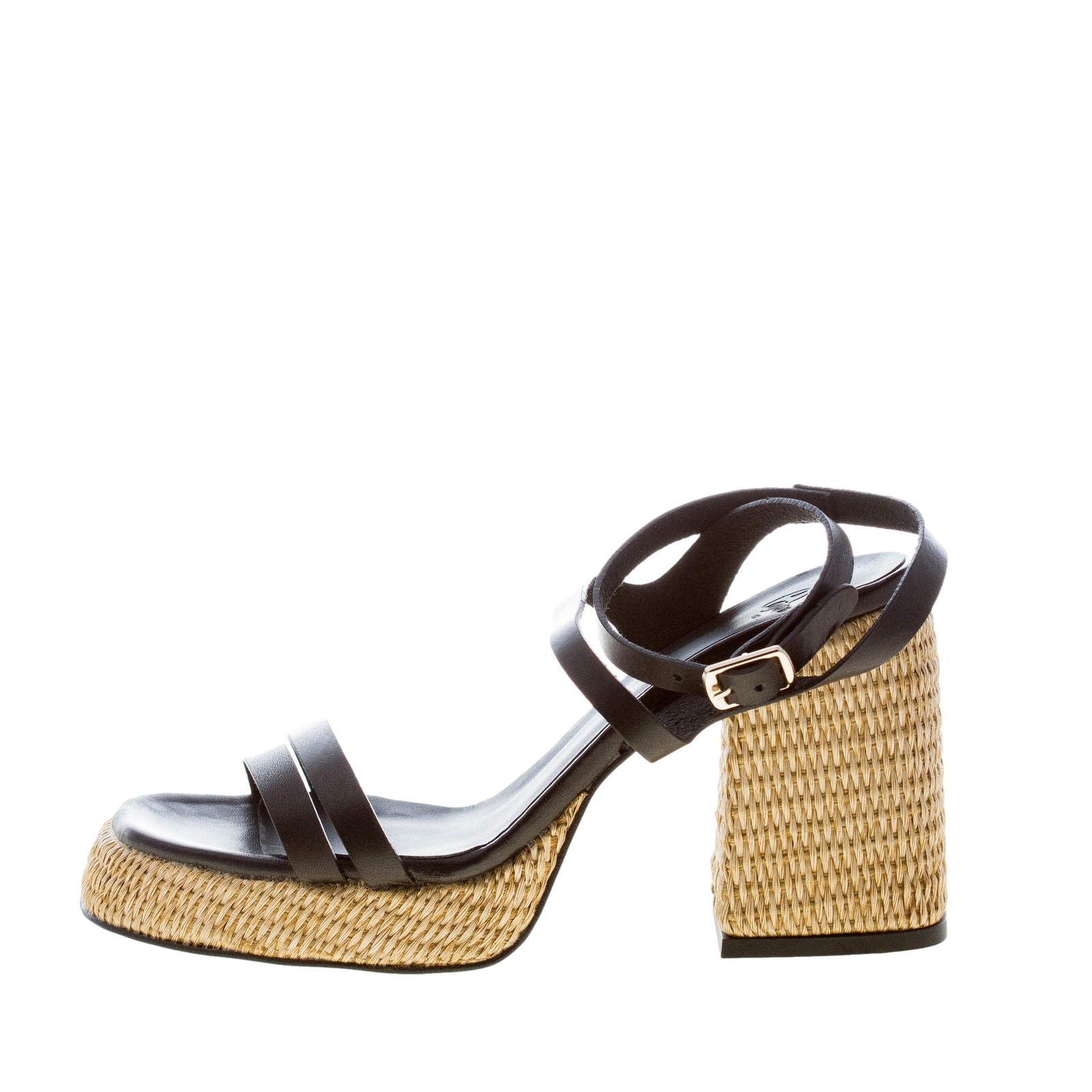 CASTANER women’s shoes sandal Victoria/257 black leather raffia heel 10 cm
