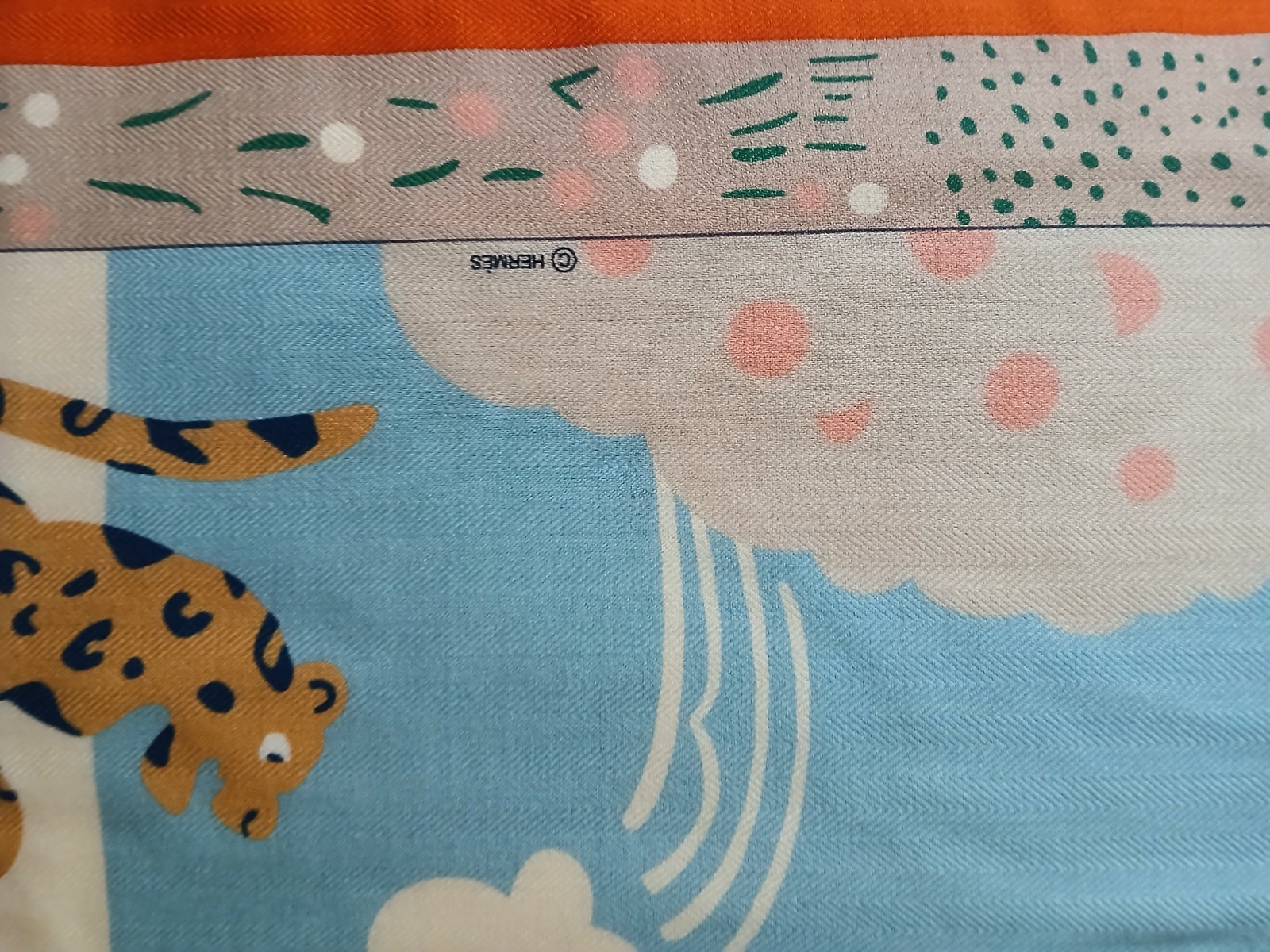 HERMES Shawl 140 Le Livre d’Esope Cashmere Silk Scarf Orange Multicolor Stole