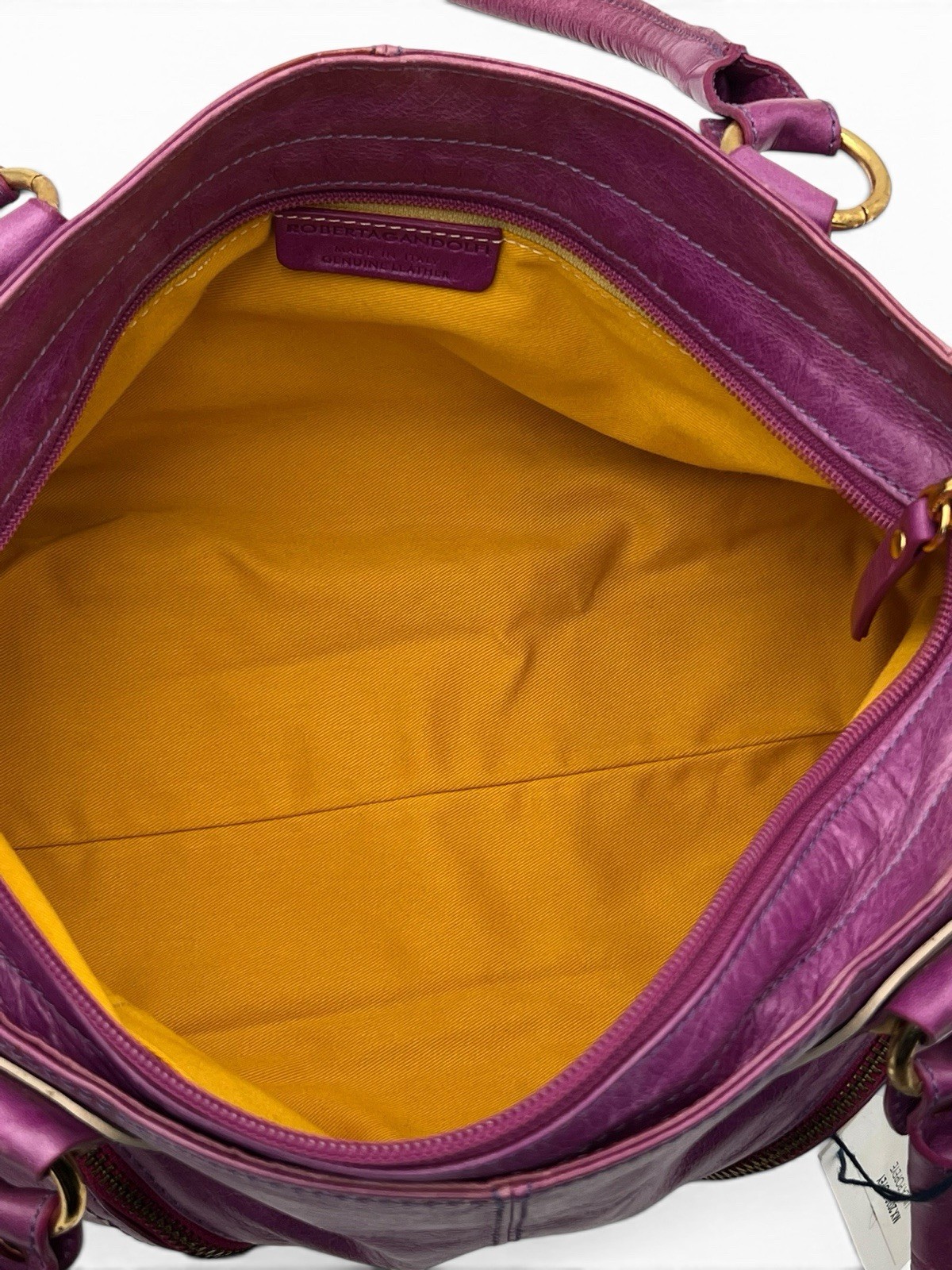Vintage Roberta Gandolfi Italian Leather Bowler Bag Purple Beige Y2K Purse Tote