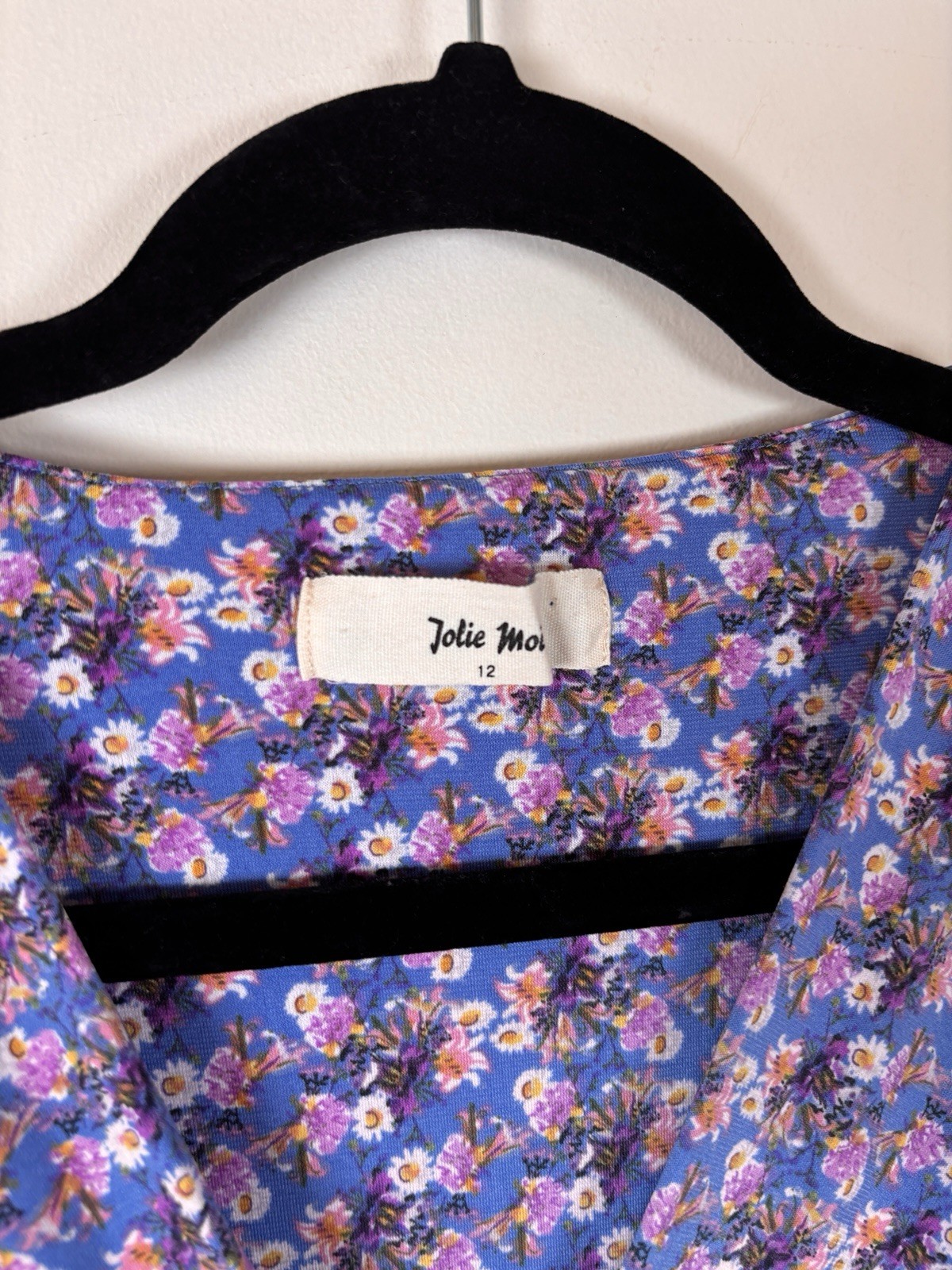 Jolie Moi UK 12 Tea Dress Stretchy Long Sleeved Blue Purple Floral Faux Wrap