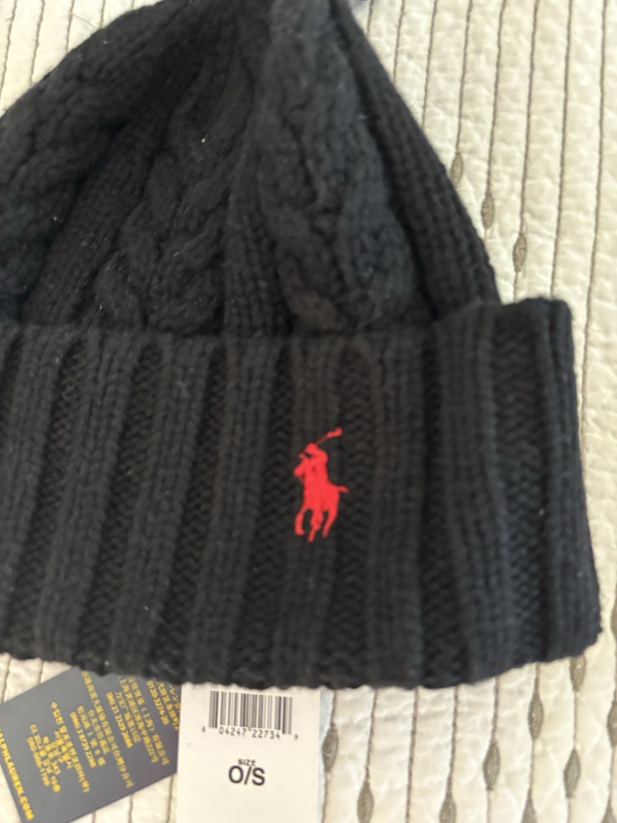 Polo Ralph Lauren Men’s Chunky Cable Knit Beanie Skull Cap Black NWT