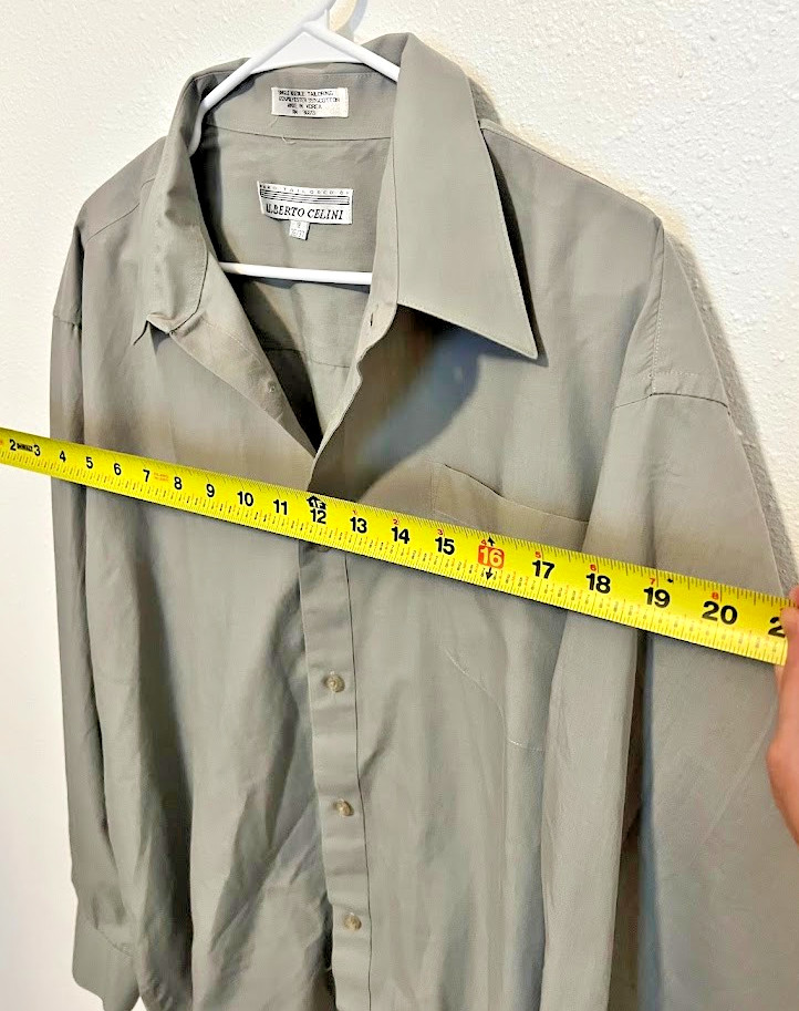 Vintage Alberto Celini Shirt 18 36/37 2XL 3XL Light Olive Sage Gray Dress Button
